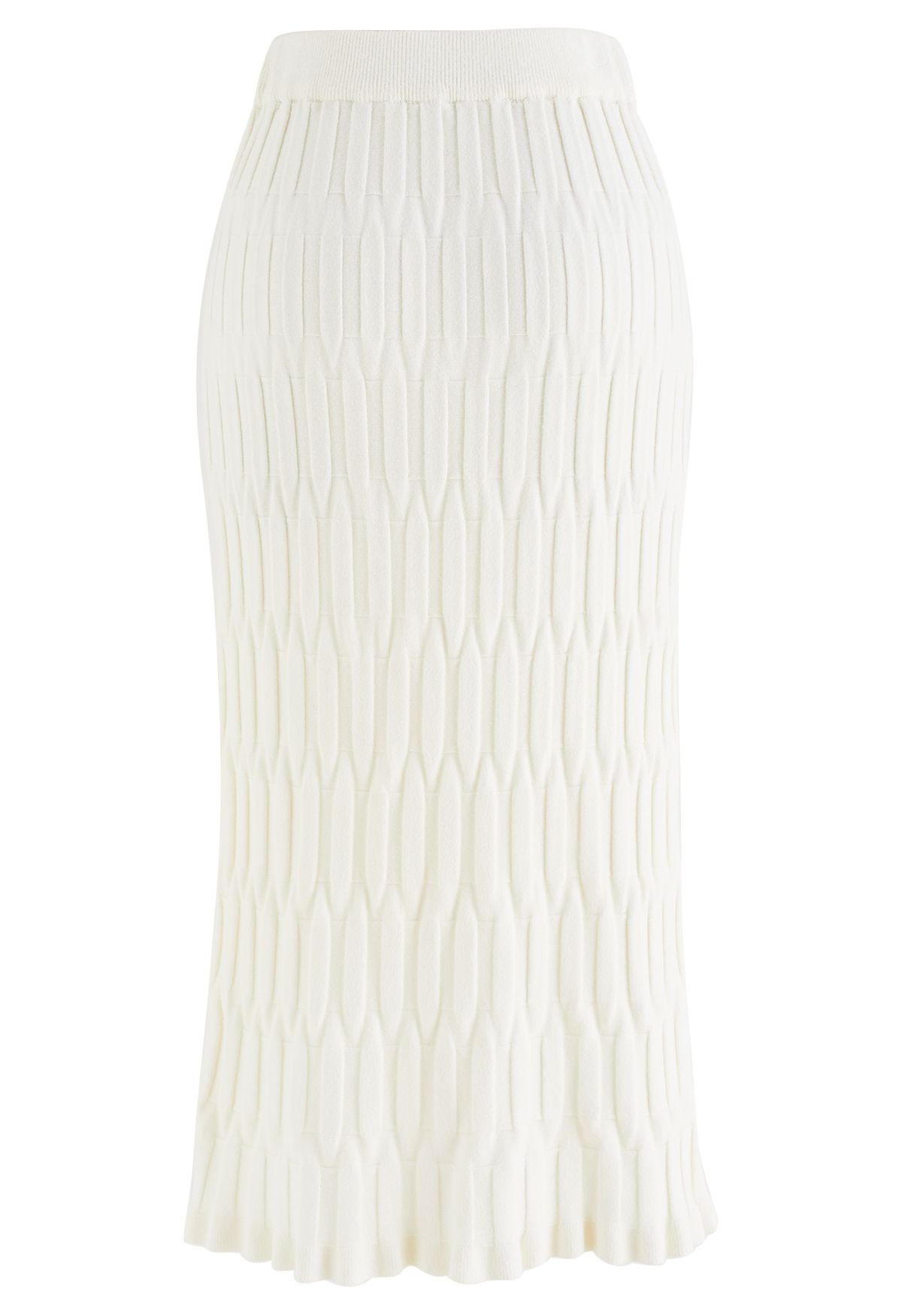 Embossed Texture Knit Pencil Skirt in Cream