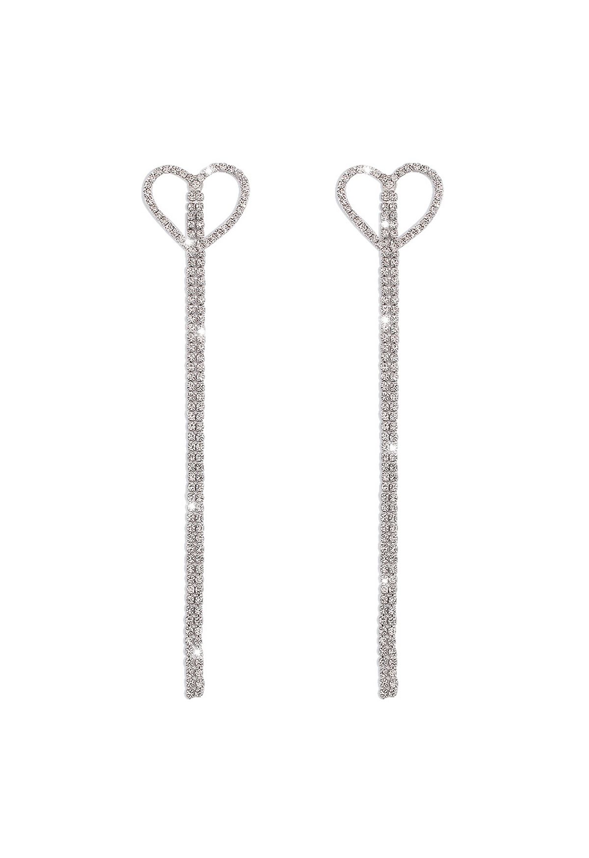 Hollow Heart Double String Diamond Drop Earrings