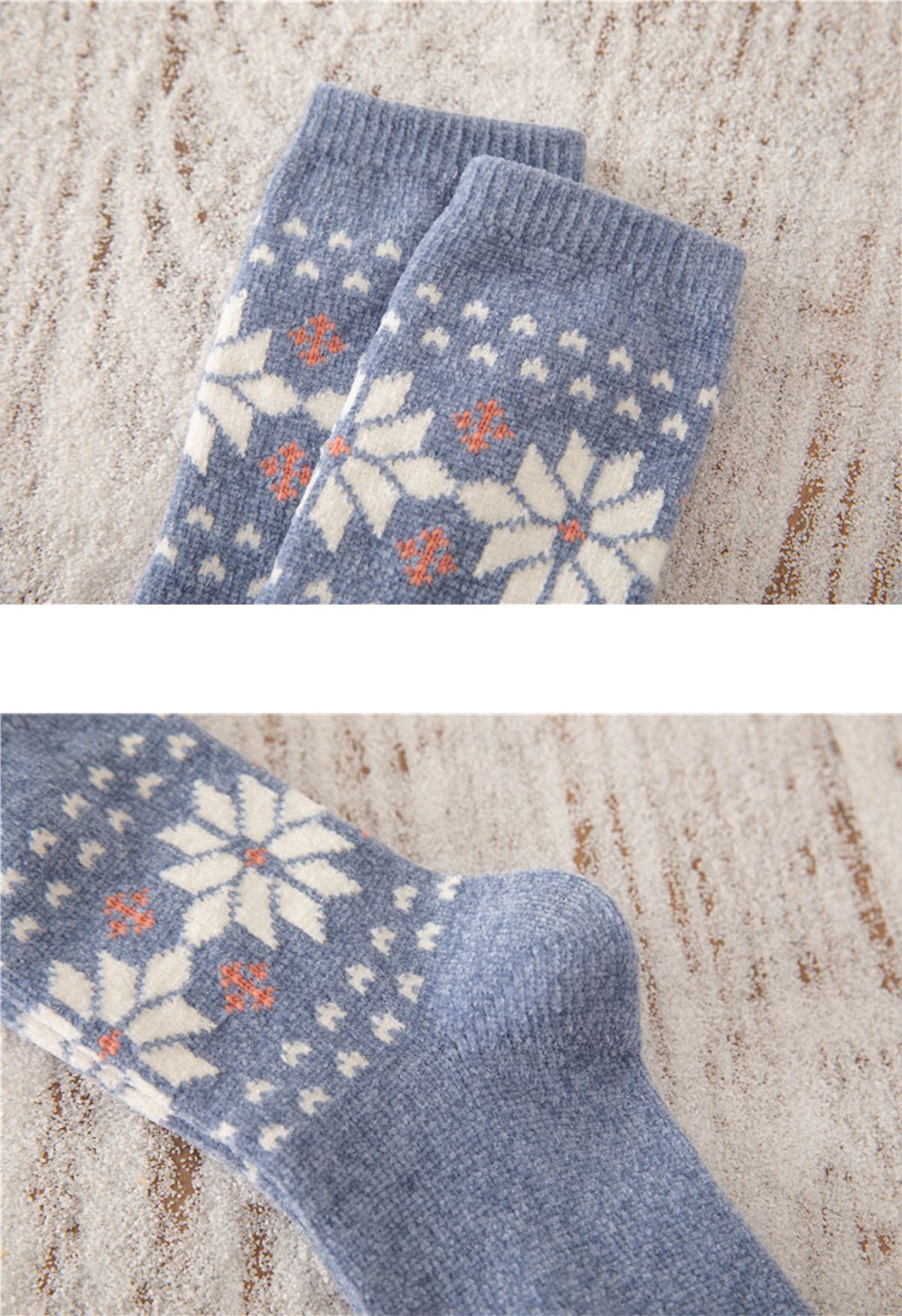 Snowflake Pattern Crew Socks in Dusty Blue