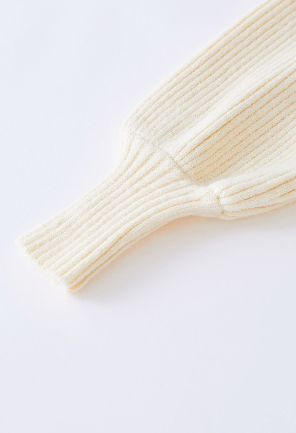 Wide Round Neck Rib Knit Top in Cream