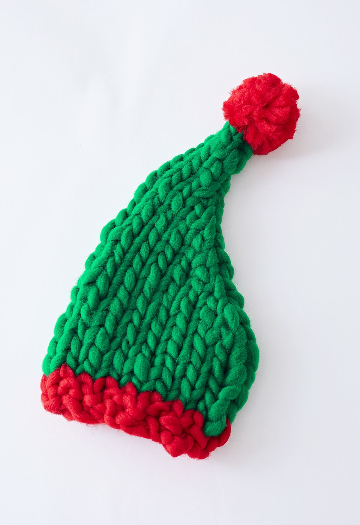 Color Block Braided Hand-Knit Pom-Pom Christmas Hat