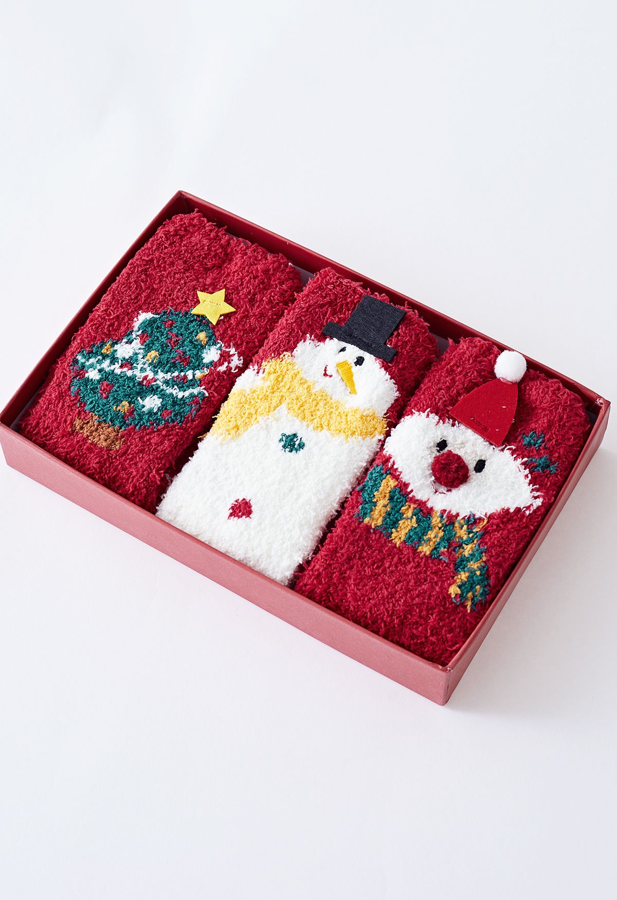 Snowman Fuzzy Crew Socks Gift Box 