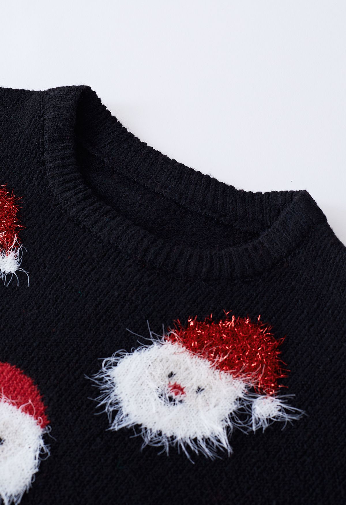 Fuzzy Santa Claus Knit Top in Black