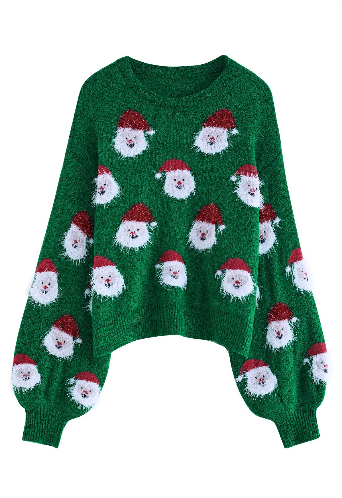 Fuzzy Santa Claus Knit Top in Green