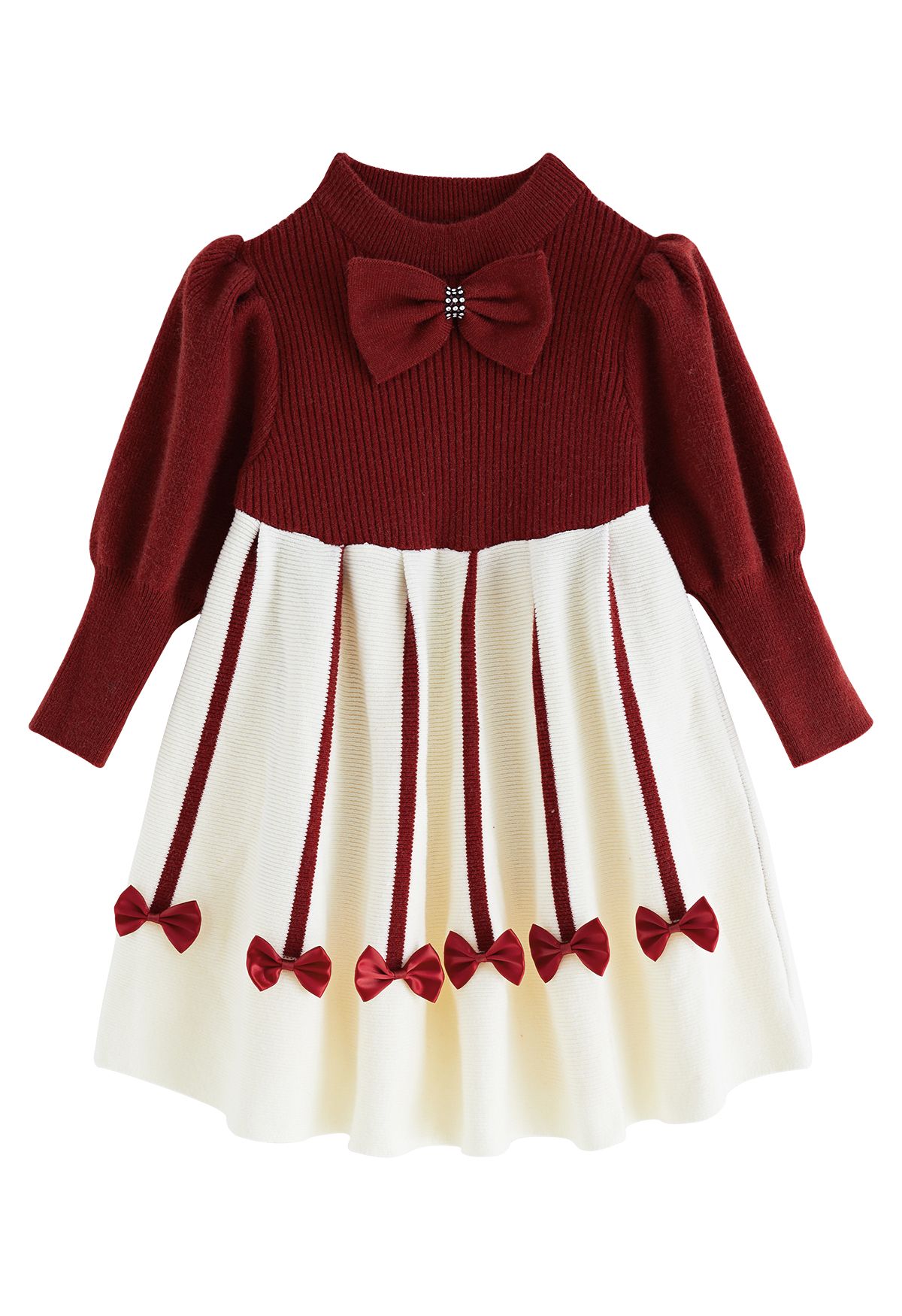 Sweet Red Bowknot Knit Dress For Kids - Retro, Indie and Unique Fashion