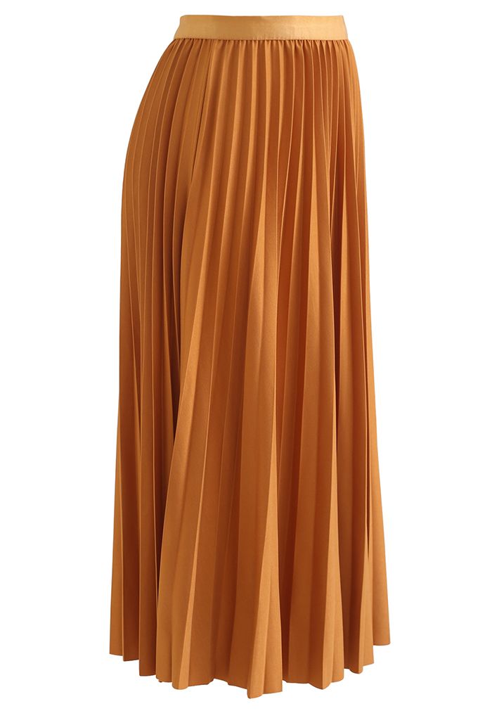 Simplicity Pleated Midi Skirt in Pumpkin - Retro, Indie and Unique Fashion