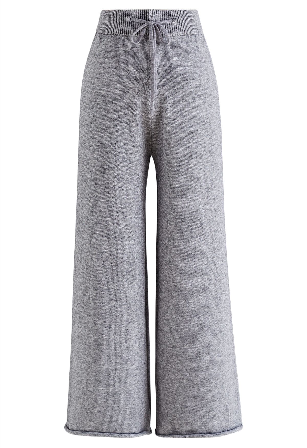 High Neck Buttoned Cuff Sweater and Knit Pants Set in Grey