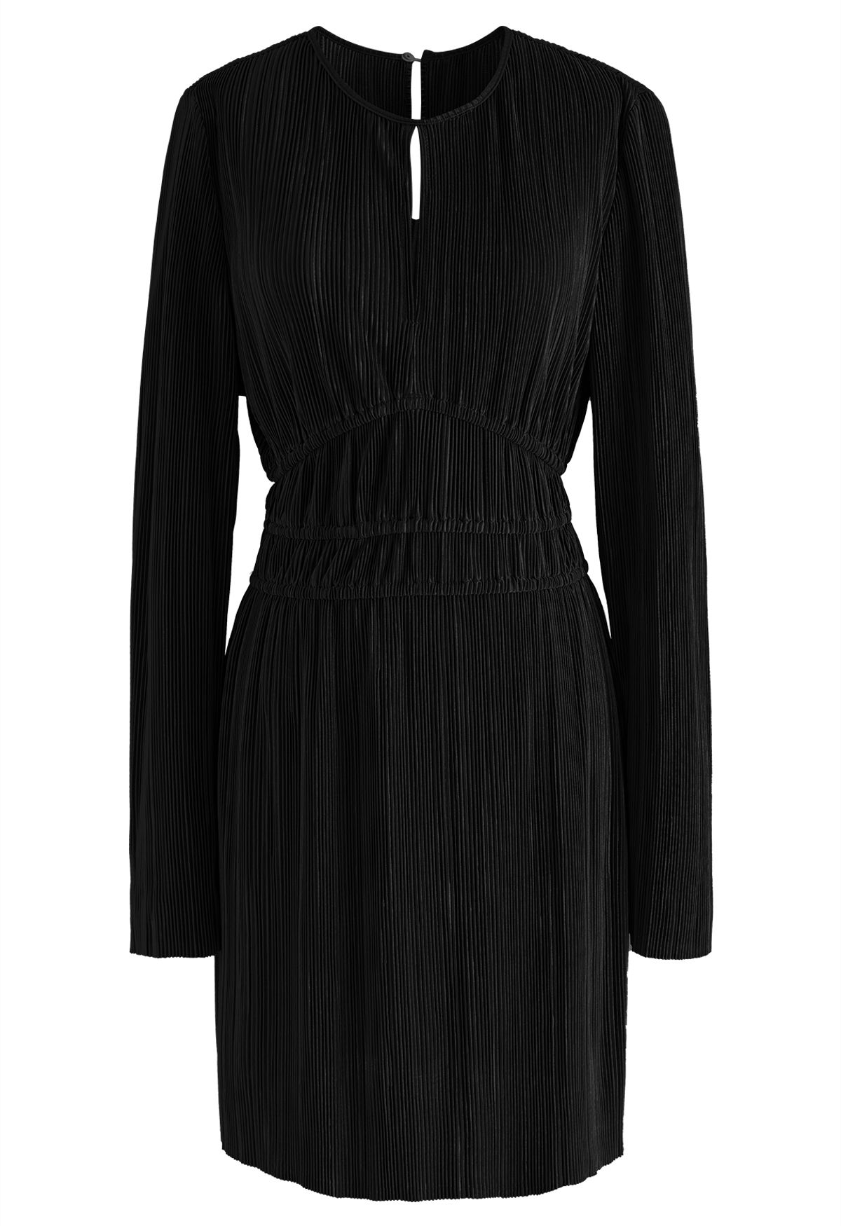 Cutout Raw-Cut Full Plisse Dress in Black