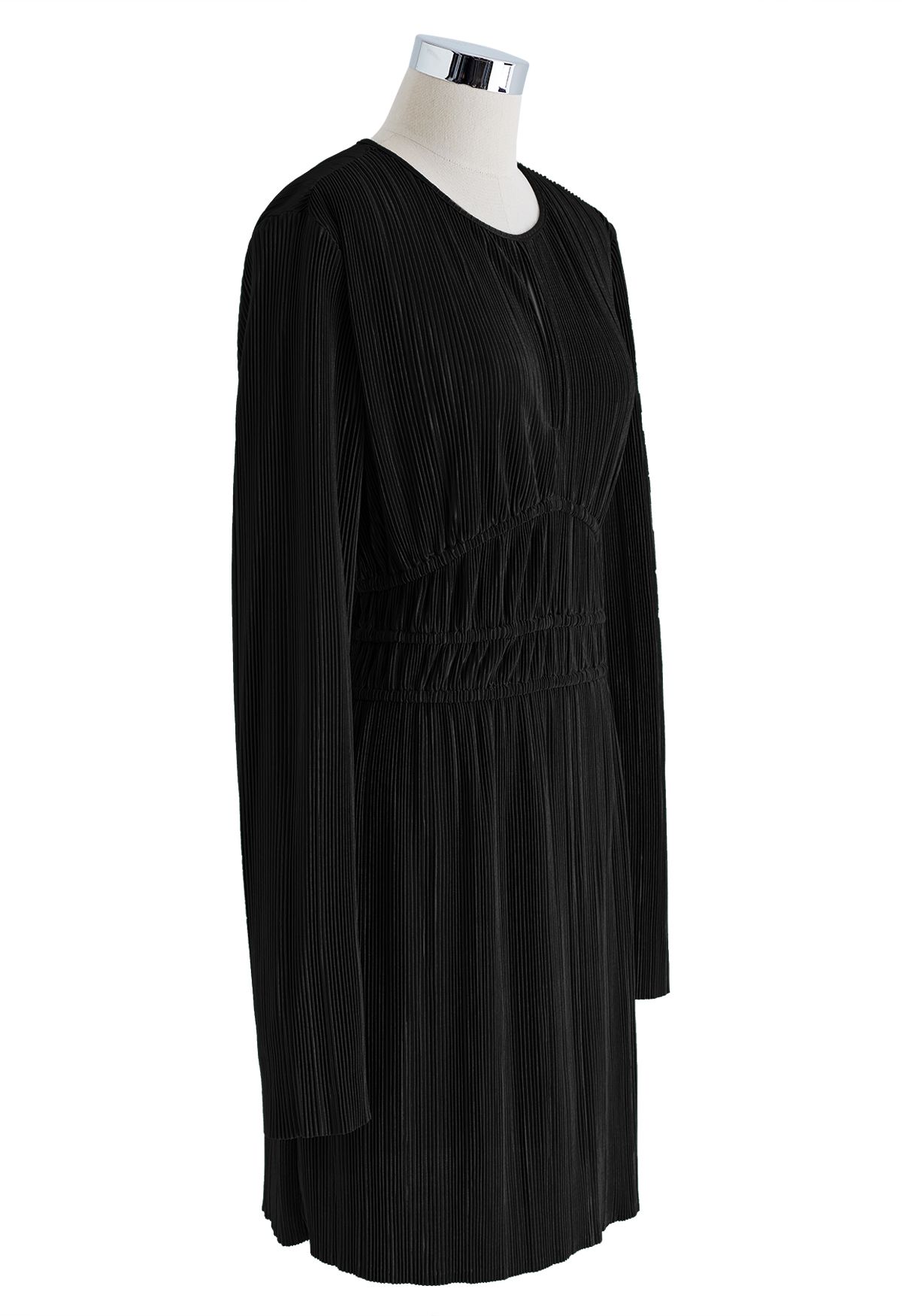 Cutout Raw-Cut Full Plisse Dress in Black