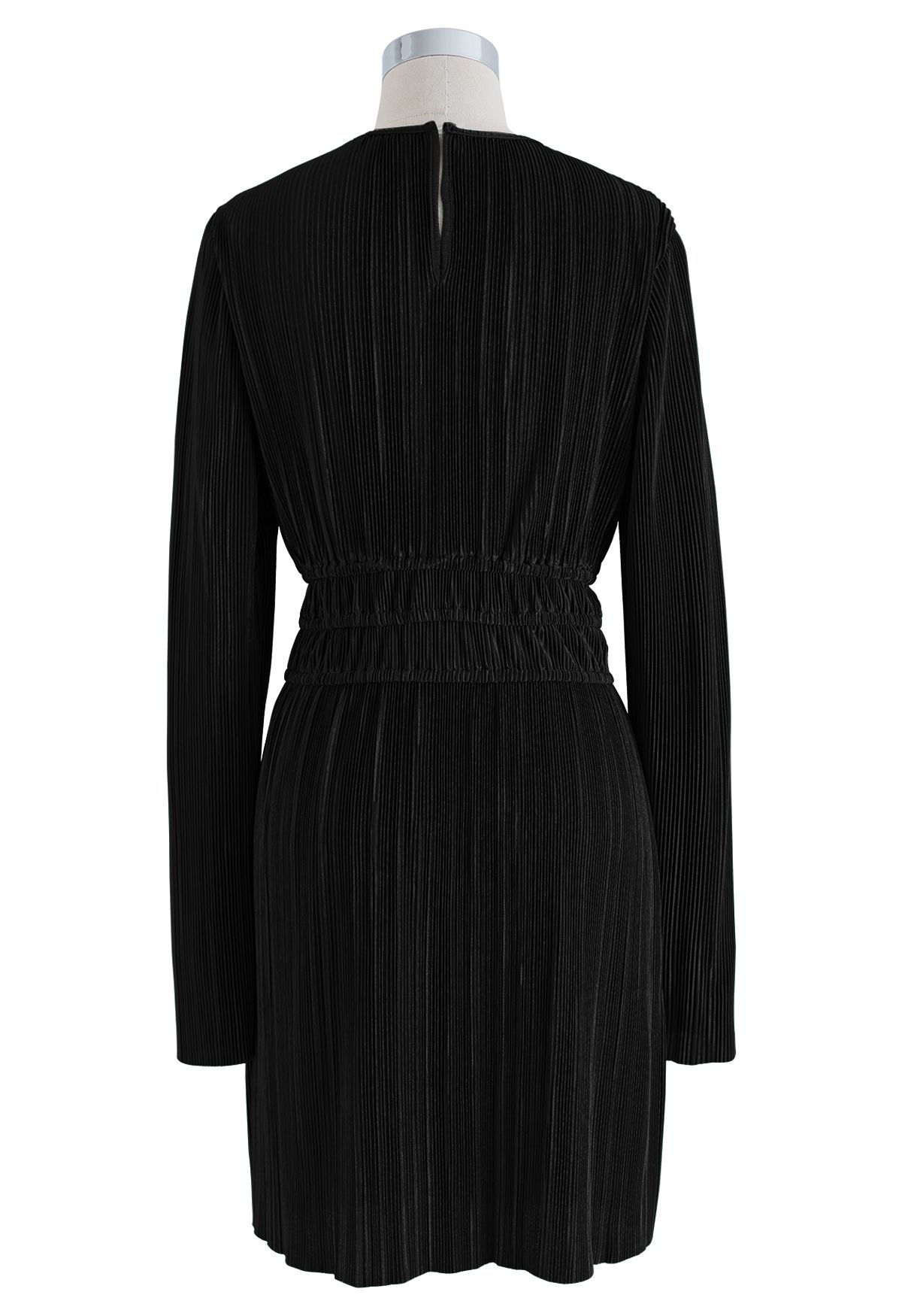 Cutout Raw-Cut Full Plisse Dress in Black