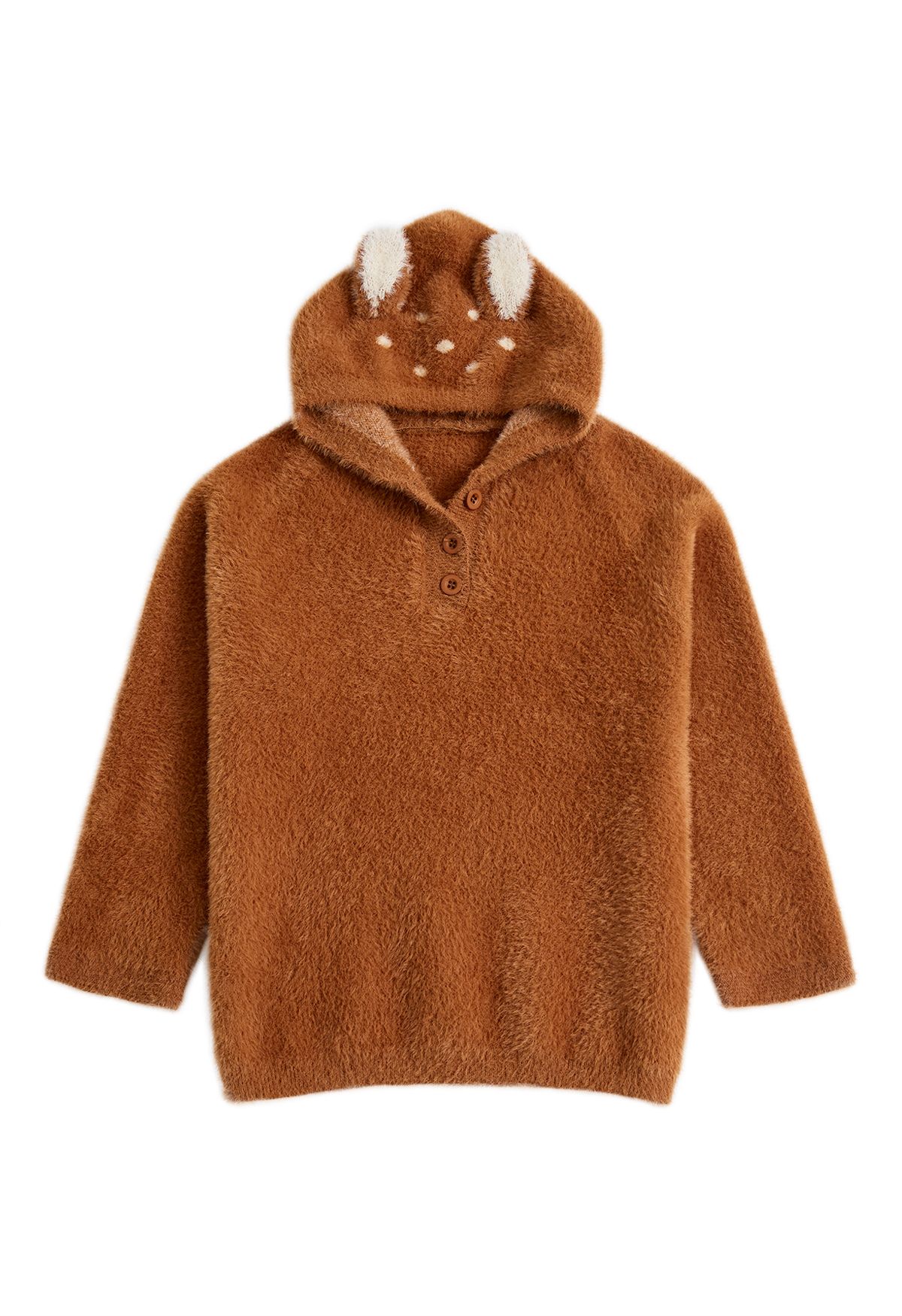 Sika Deer Fuzzy Knit Hooded Sweater in Caramel For Kids