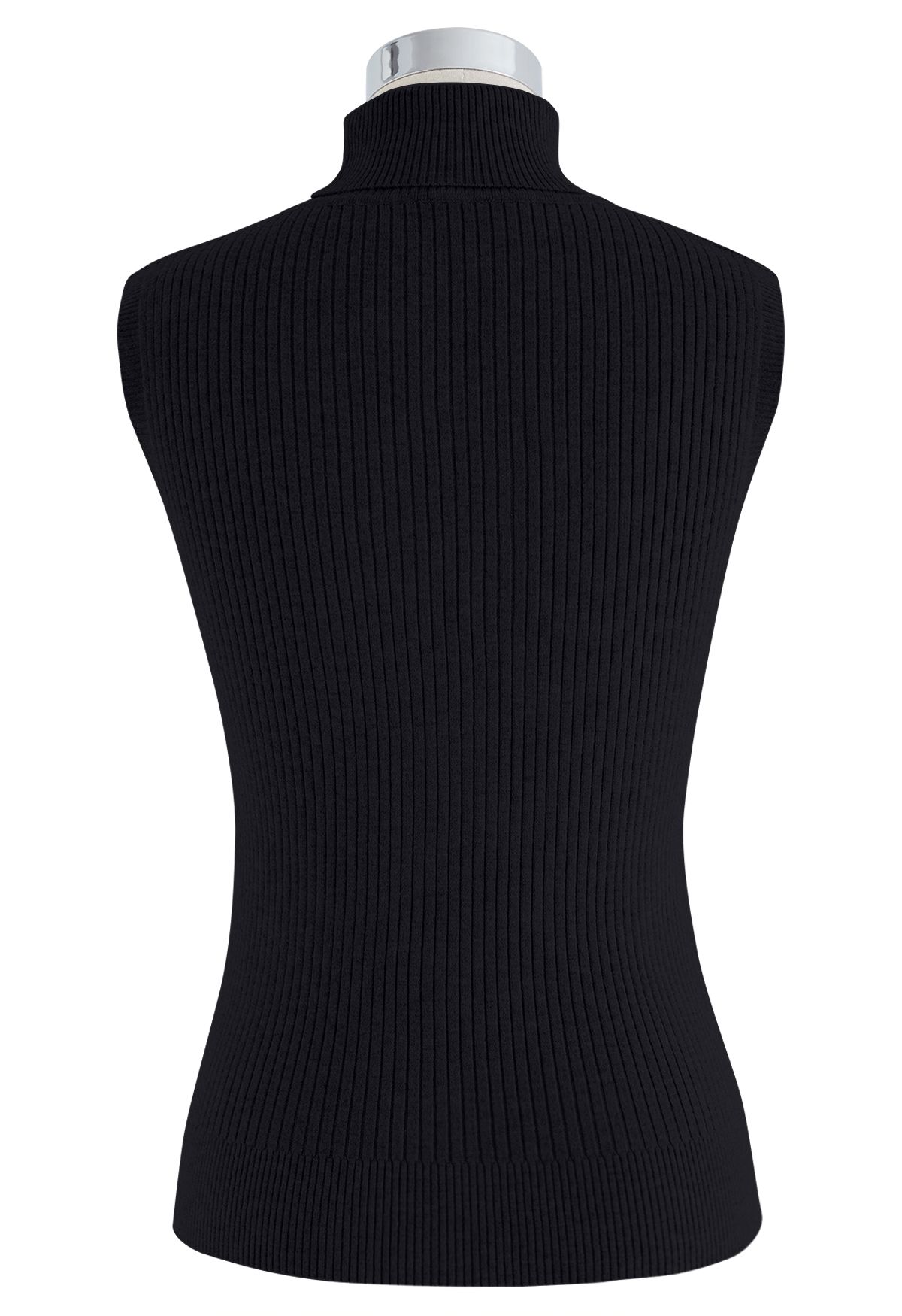 Turtleneck Soft Knit Sleeveless Top in Black
