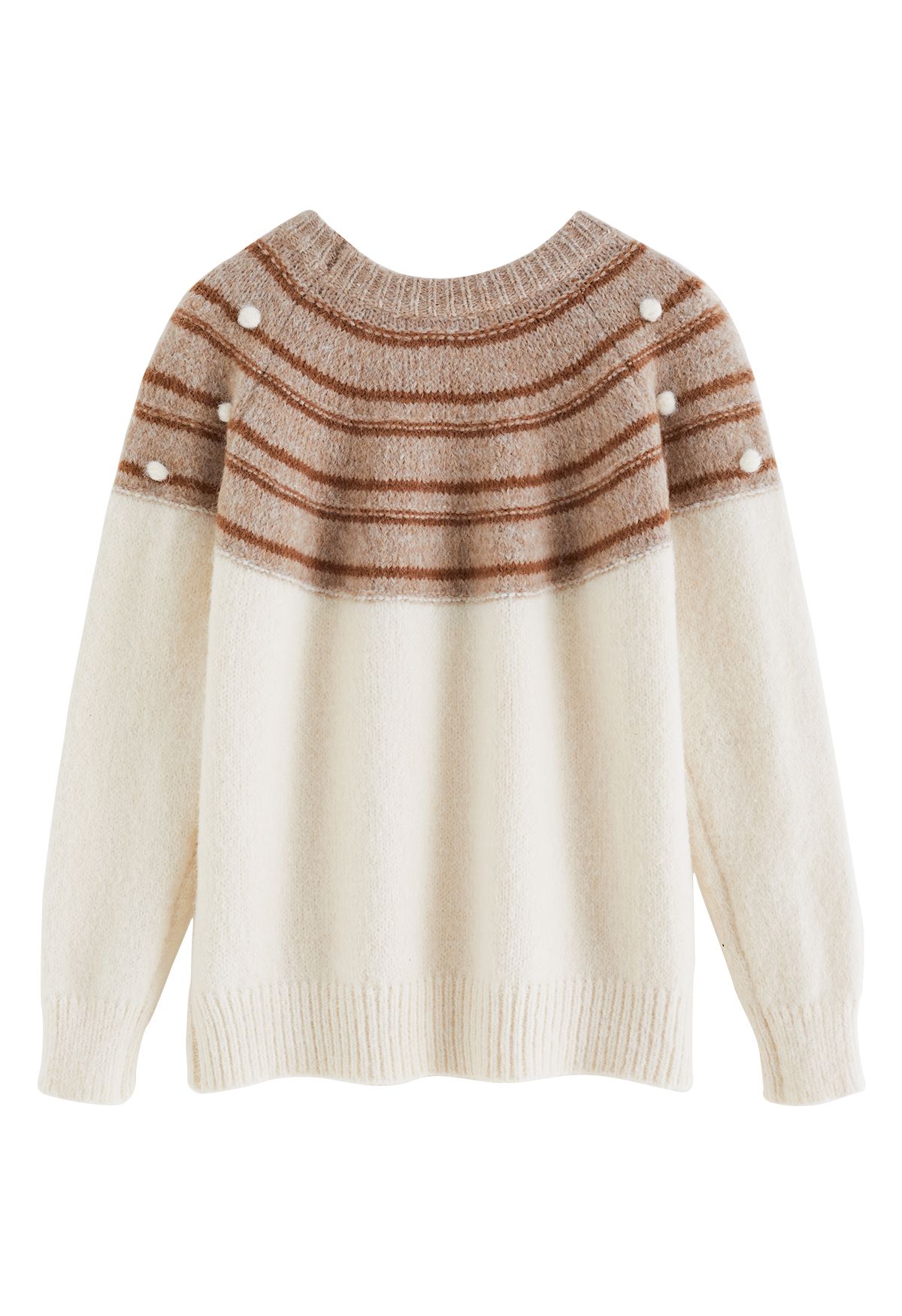 Pom-Pom Fuzzy Slouchy Knit Sweater in Cream