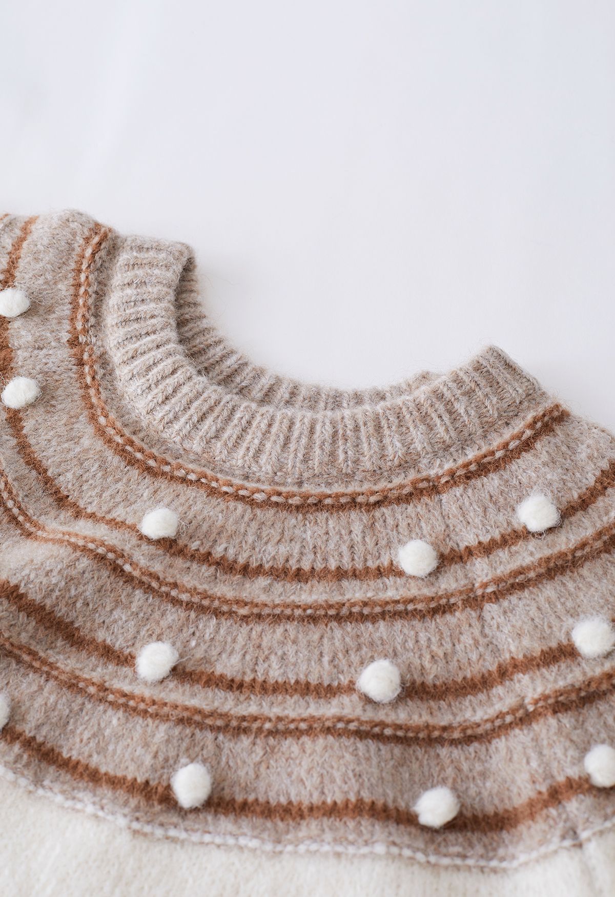 Pom-Pom Fuzzy Slouchy Knit Sweater in Cream