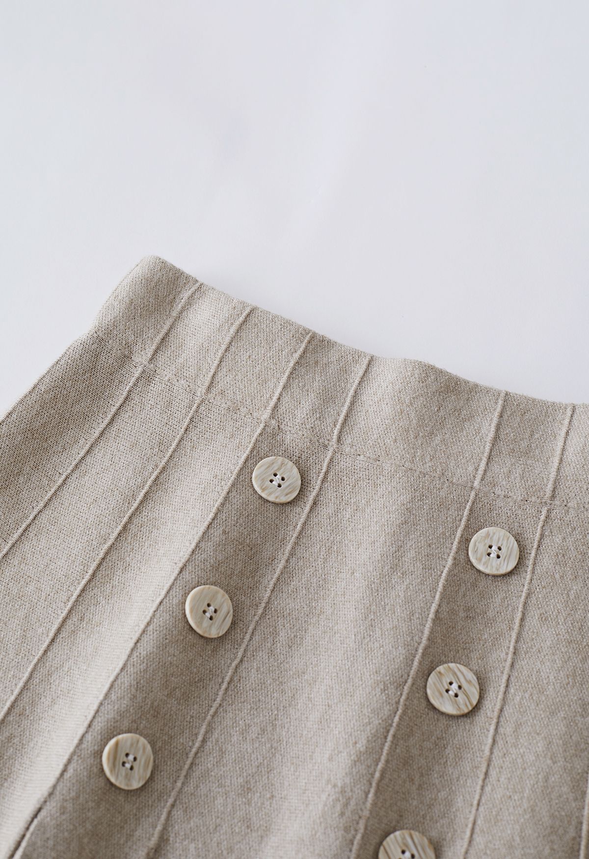 Buttoned Pleated Knit Midi Skirt in Taupe