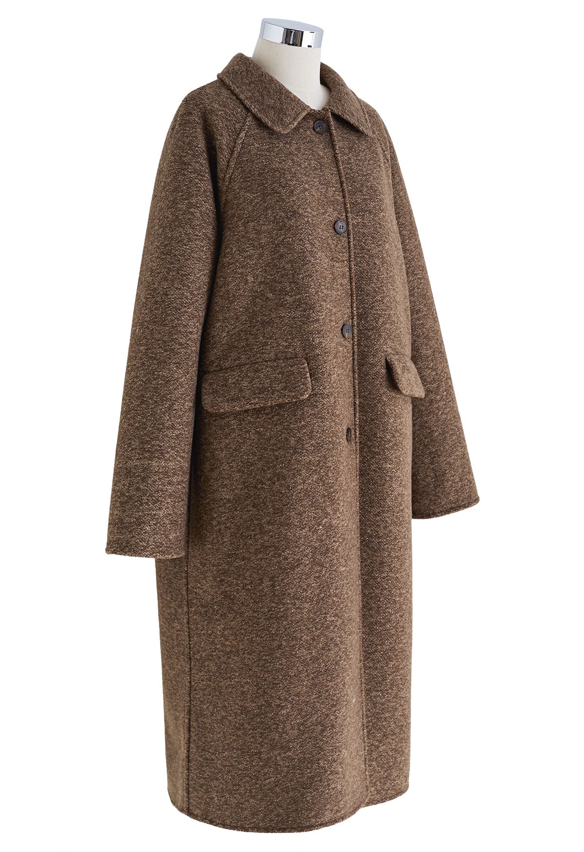 Longline Coat with Crossbody Bag in Brown