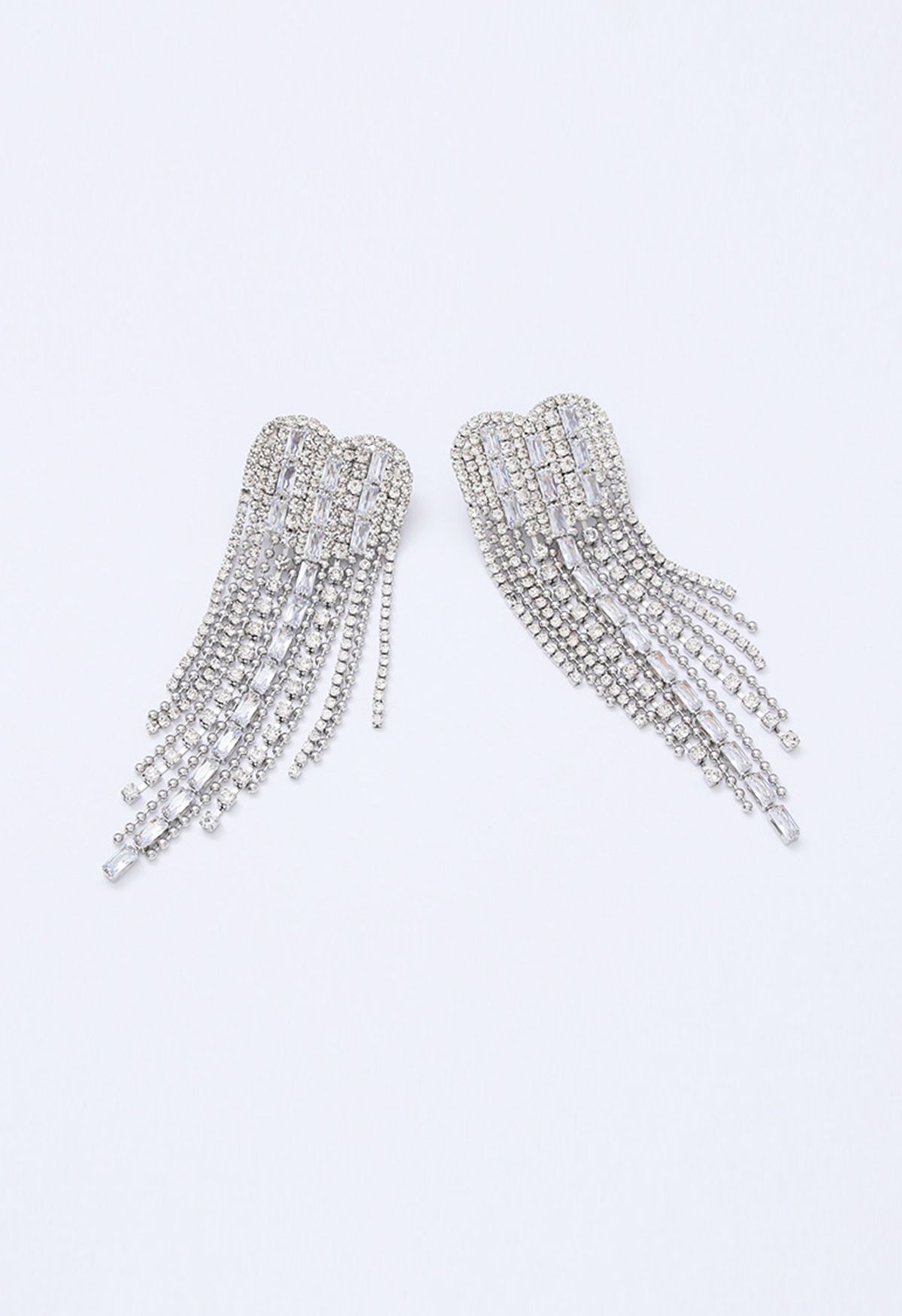 Heart Diamond Tassel Dangle Earrings
