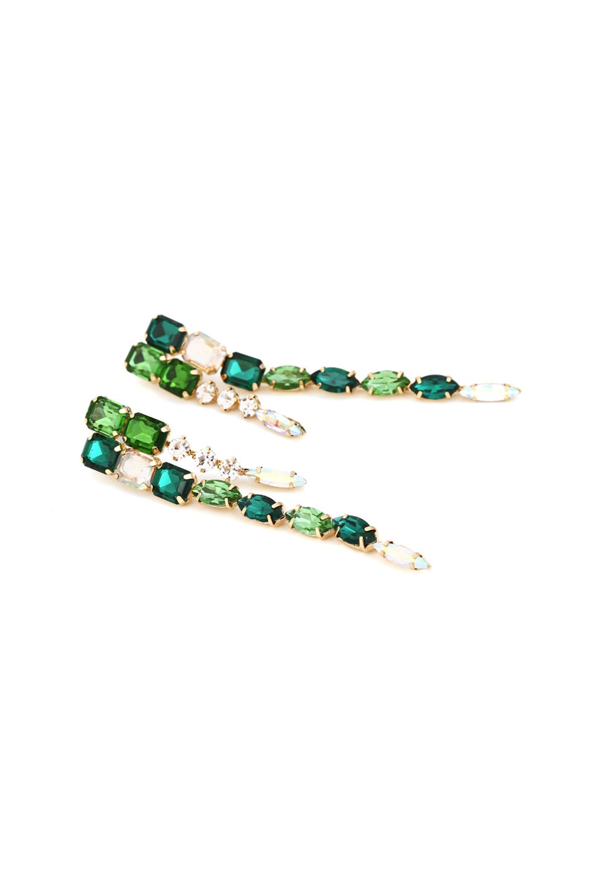 Connecting Emerald Gem Long Dangle Earrings