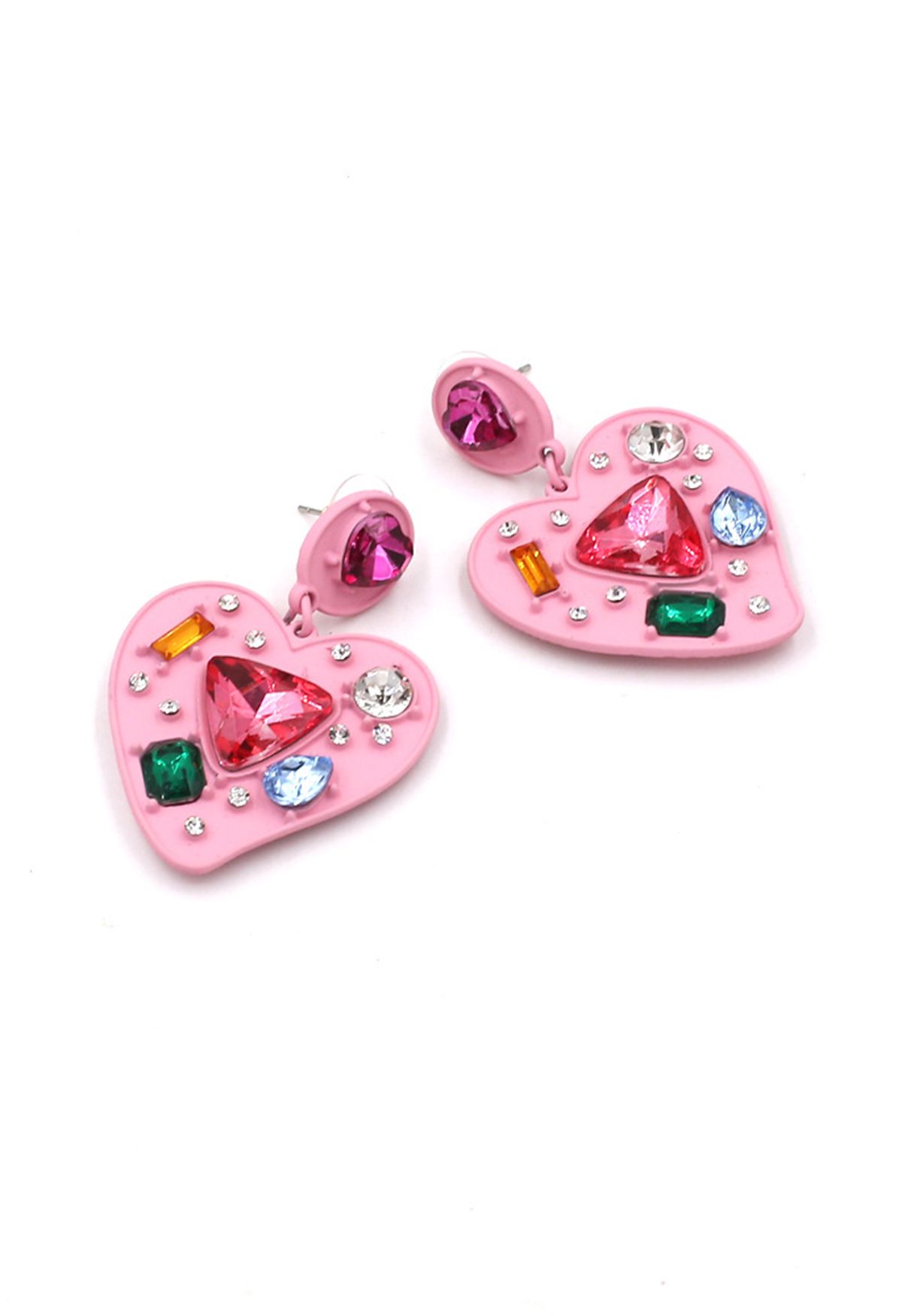 Heart Shape Multi Color Crystal Earrings in Pink