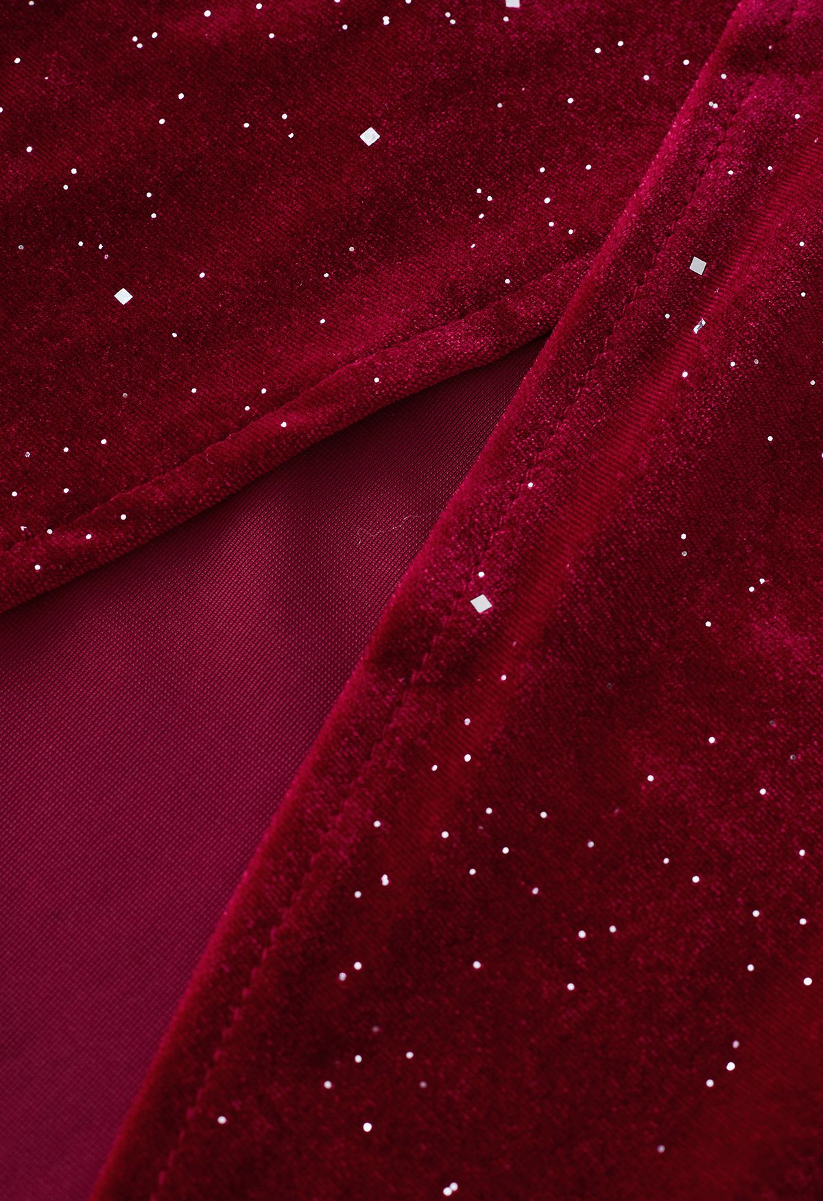 Glittery Velvet Wrap Midi Dress in Burgundy