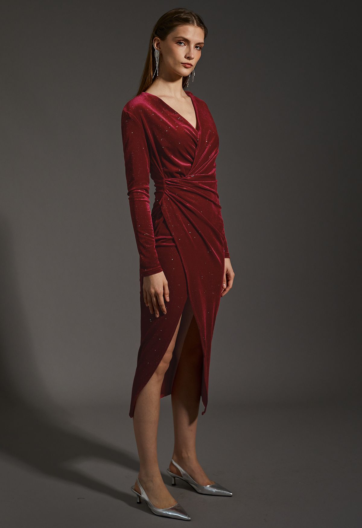 Burgundy velvet wrap dress best sale