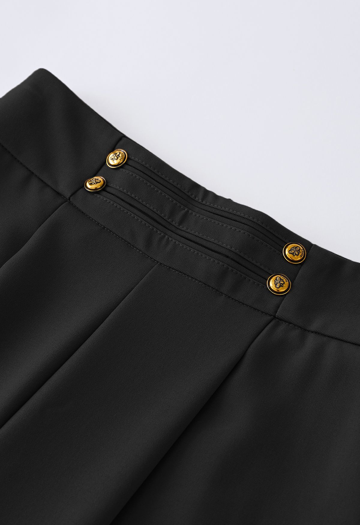 Golden Button Wide-Leg Pants in Black