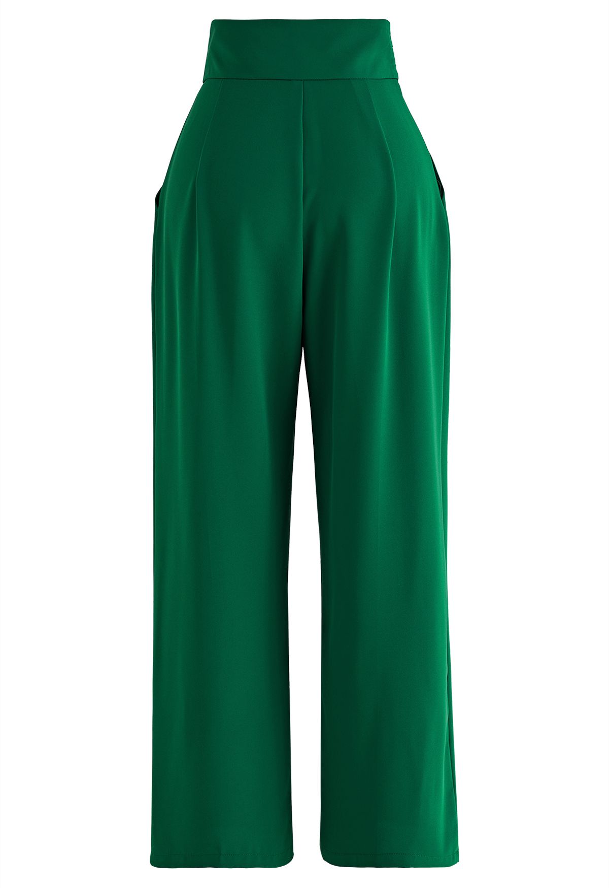 Pearly Pleated Waist Wide-Leg Pants in Green