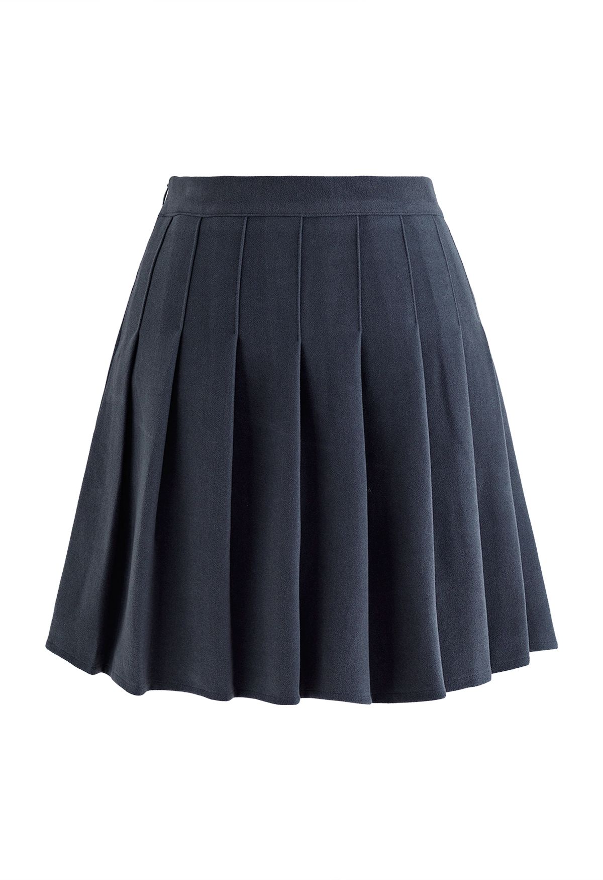 High Waist Wool-Blend Pleated Skater Skirt in Smoke