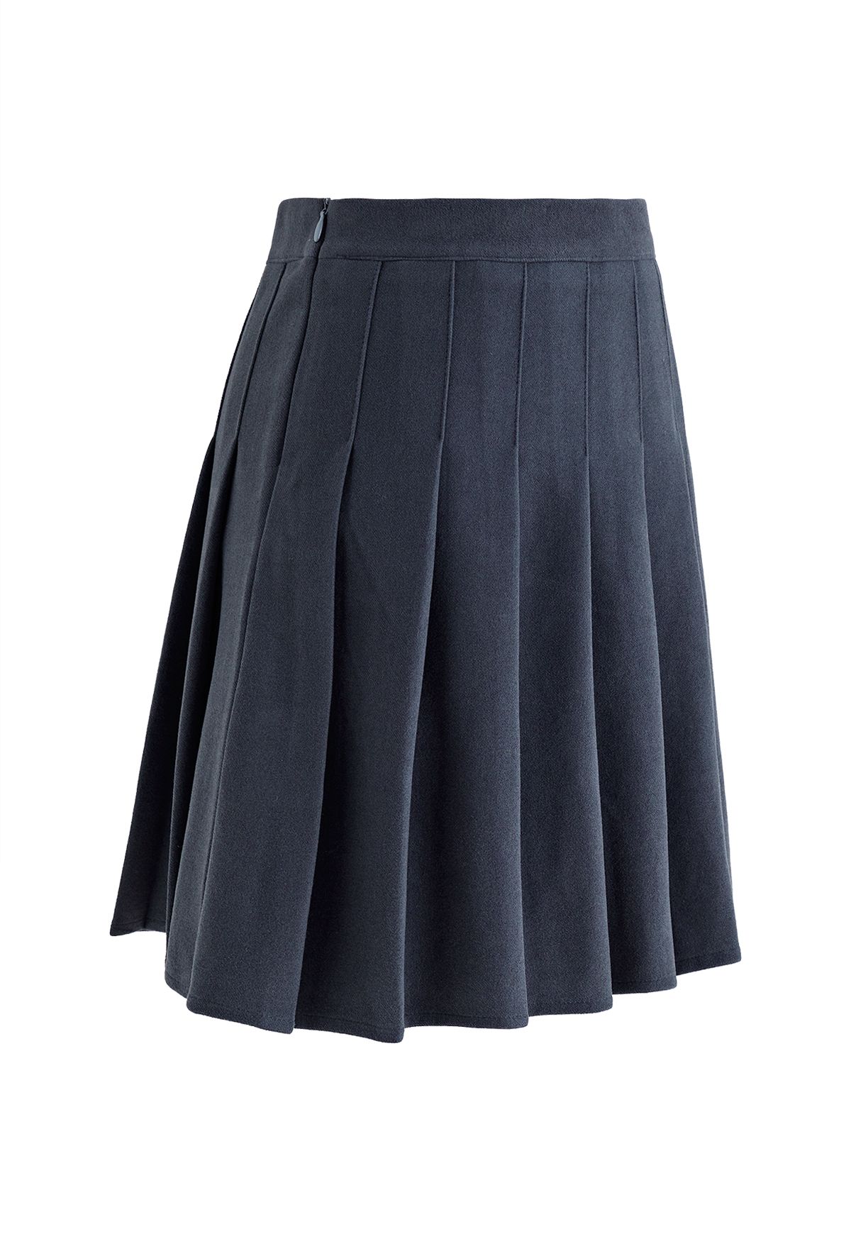 High Waist Wool-Blend Pleated Skater Skirt in Smoke