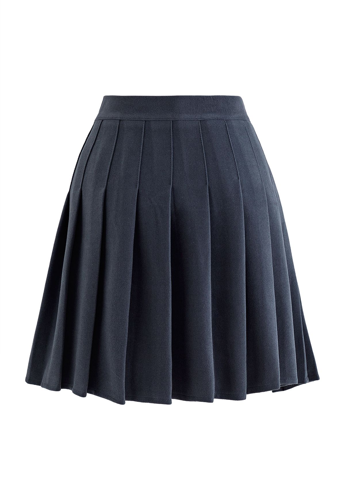 High Waist Wool-Blend Pleated Skater Skirt in Smoke