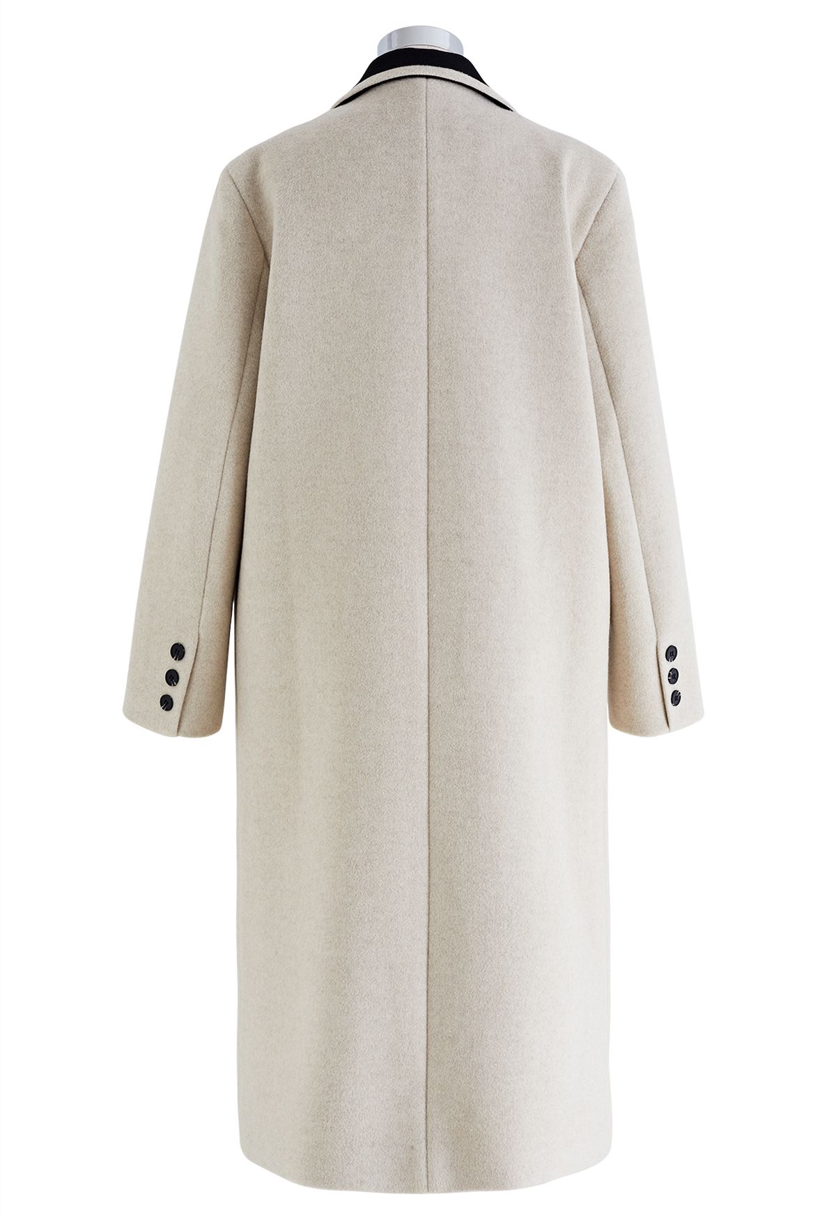 Contrast Collar Wool-Blend Longline Coat