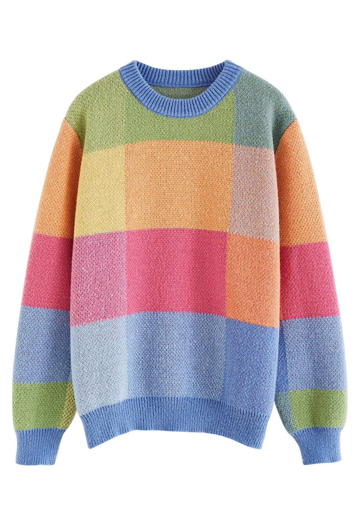 Grid Color Block Oversize Knit Sweater - Retro, Indie and Unique Fashion