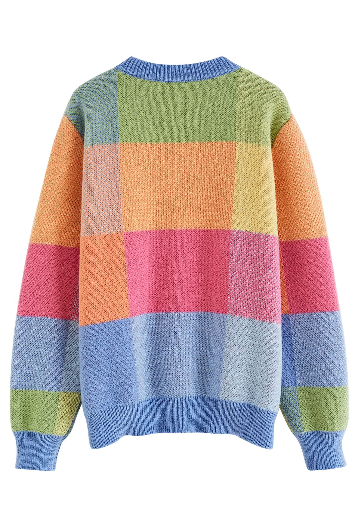 Grid Color Block Oversize Knit Sweater