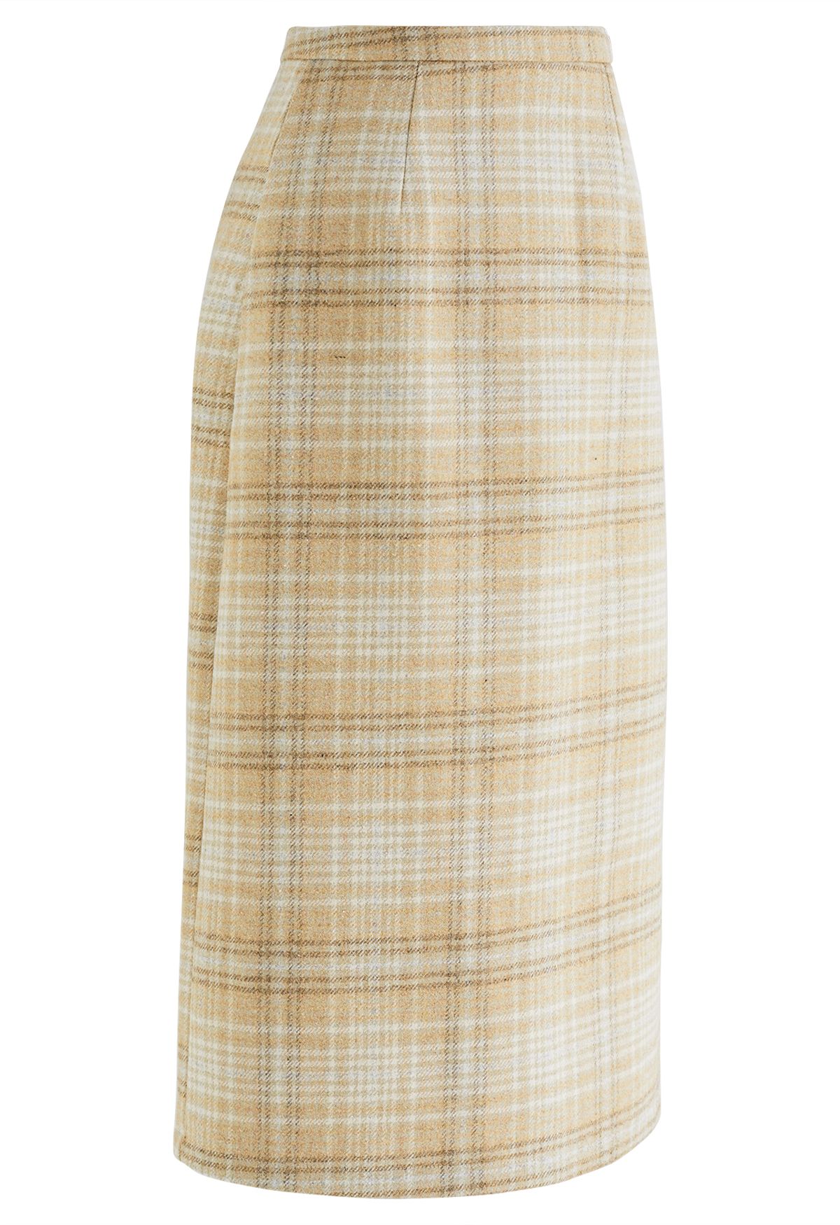 Snazzy Plaid Wool-Blend Pencil Midi Skirt