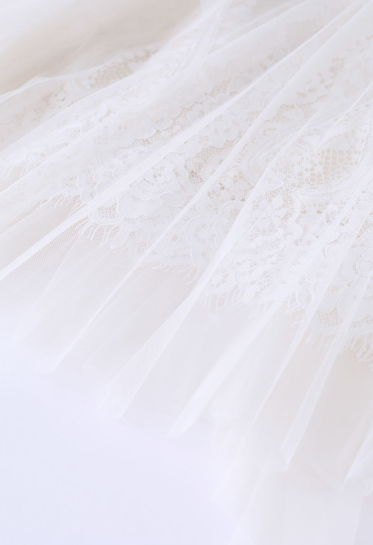 Floral Lace Ruffle Mesh Tulle Skirt in Ivory