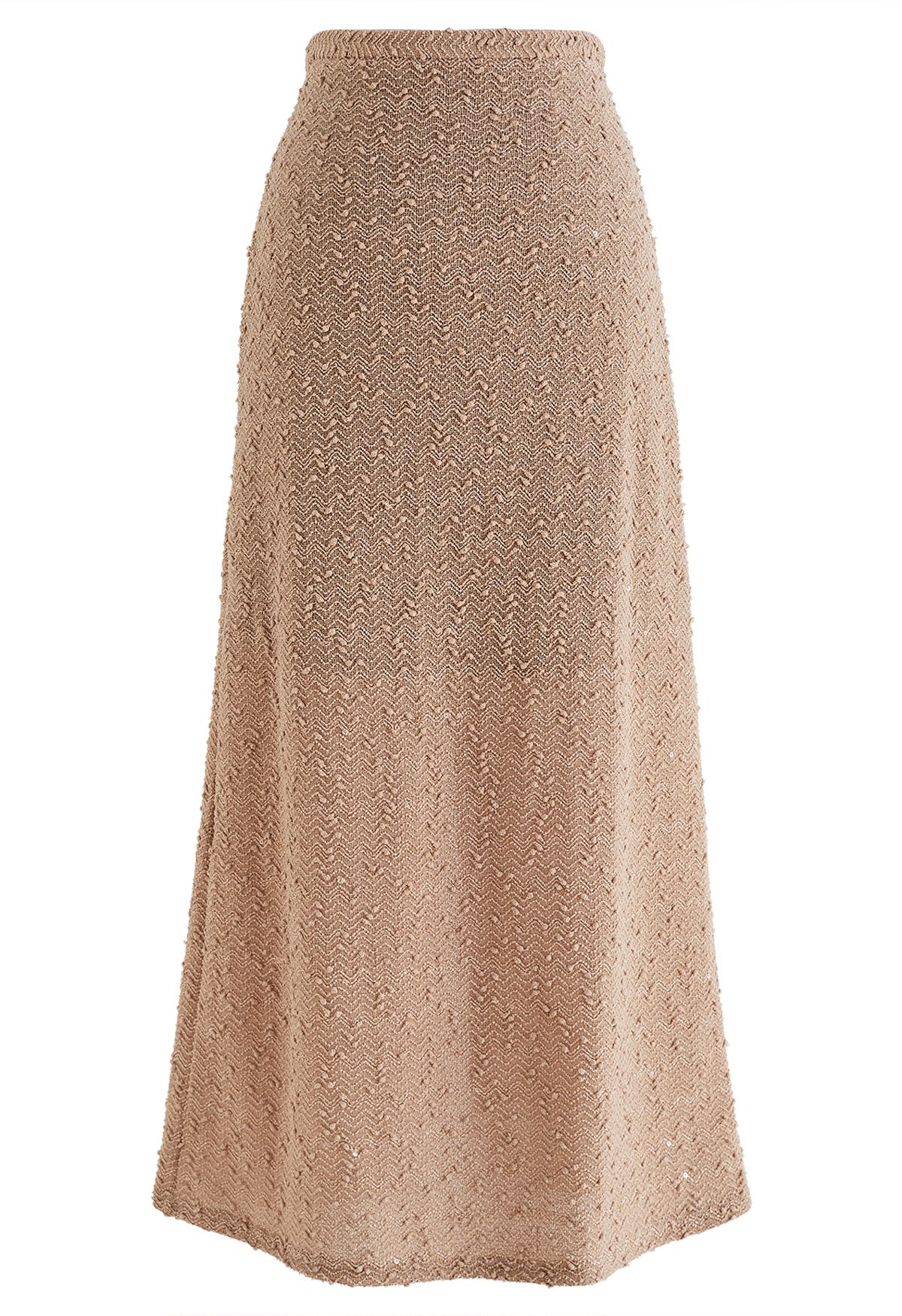 Dotted Wavy Texture Pencil Maxi Skirt in Tan