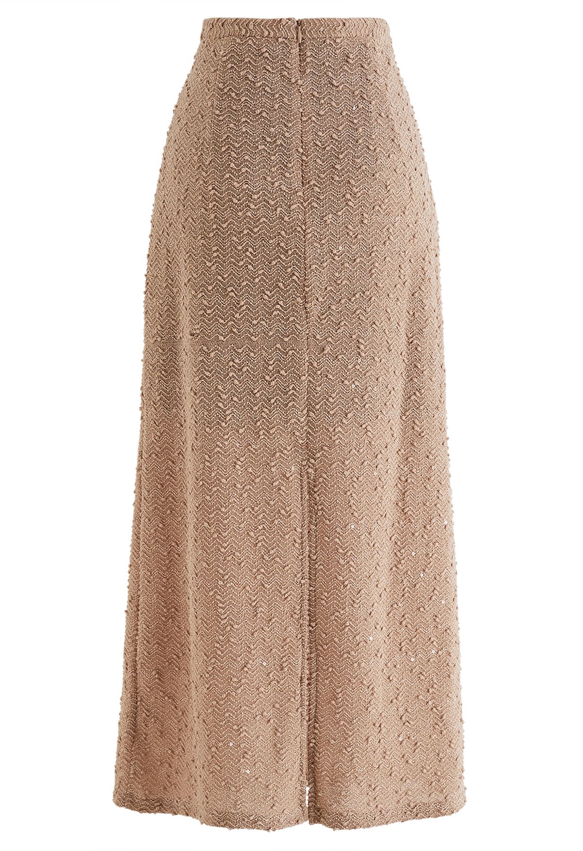 Dotted Wavy Texture Pencil Maxi Skirt in Tan