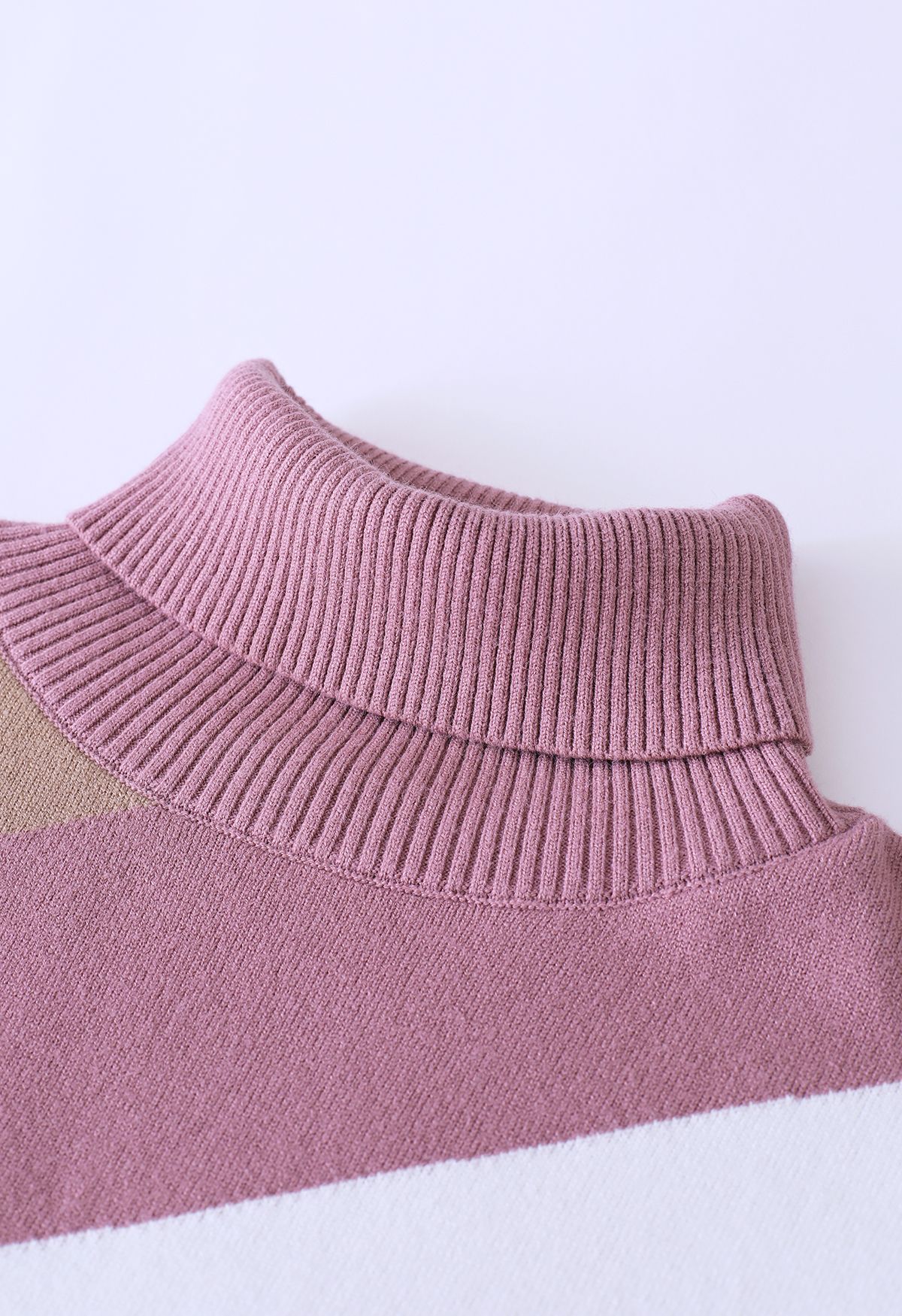 Striped Color Block Turtleneck Knit Sweater in Pink