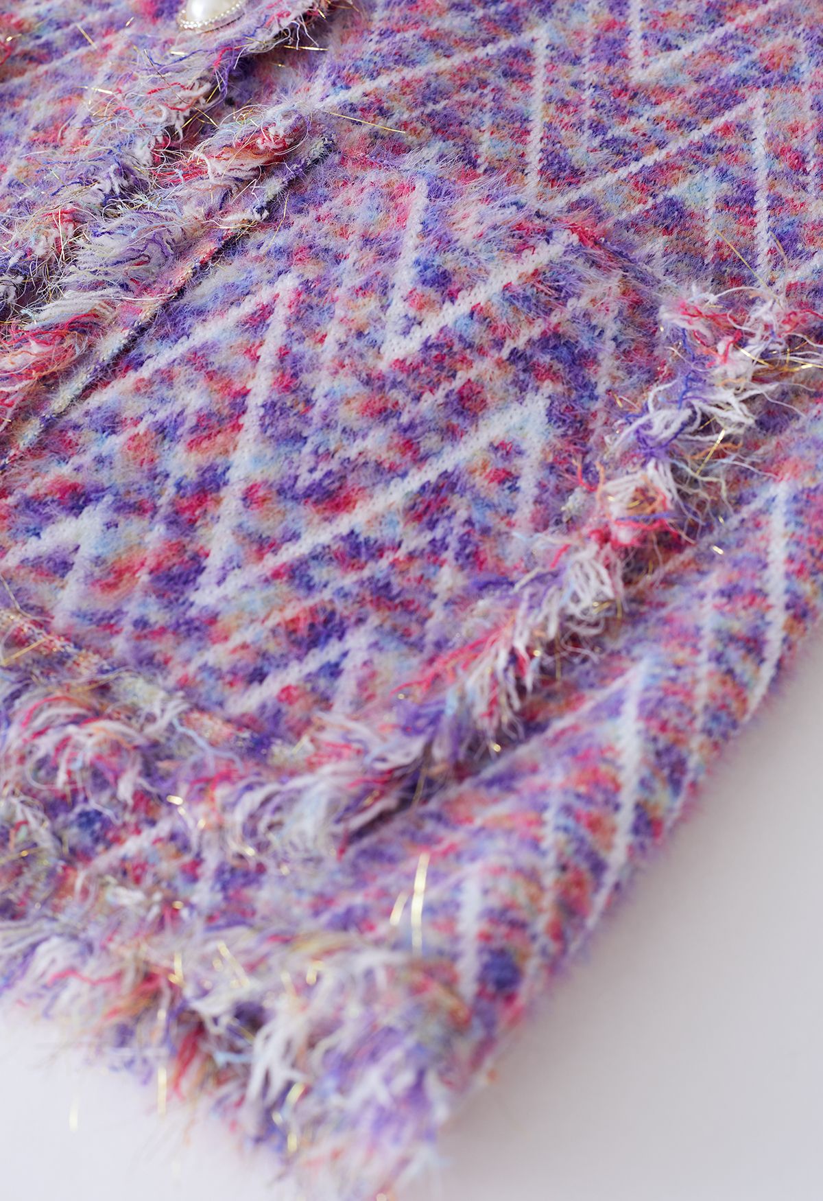 Metallic Tassel Melange Knit Cardigan in Purple