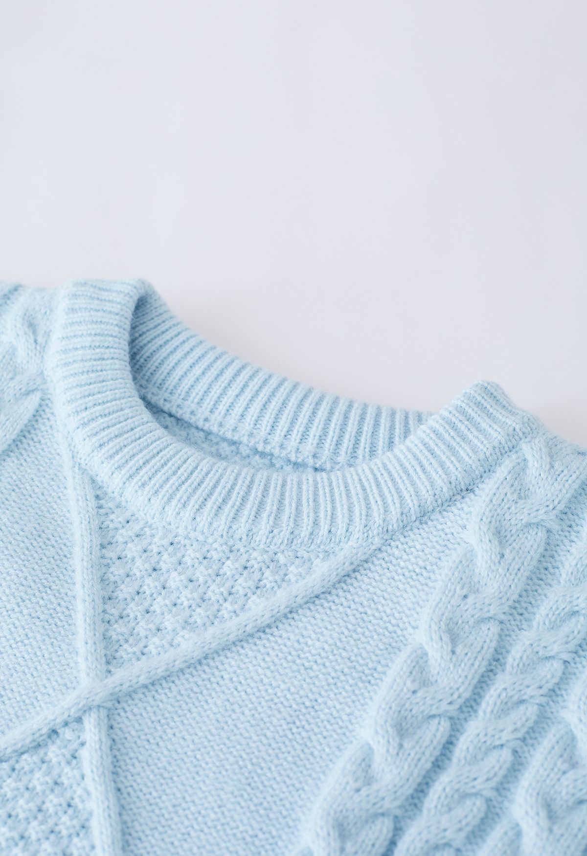 Cable Knit Sweater with Pom-Pom Scarf in Baby Blue
