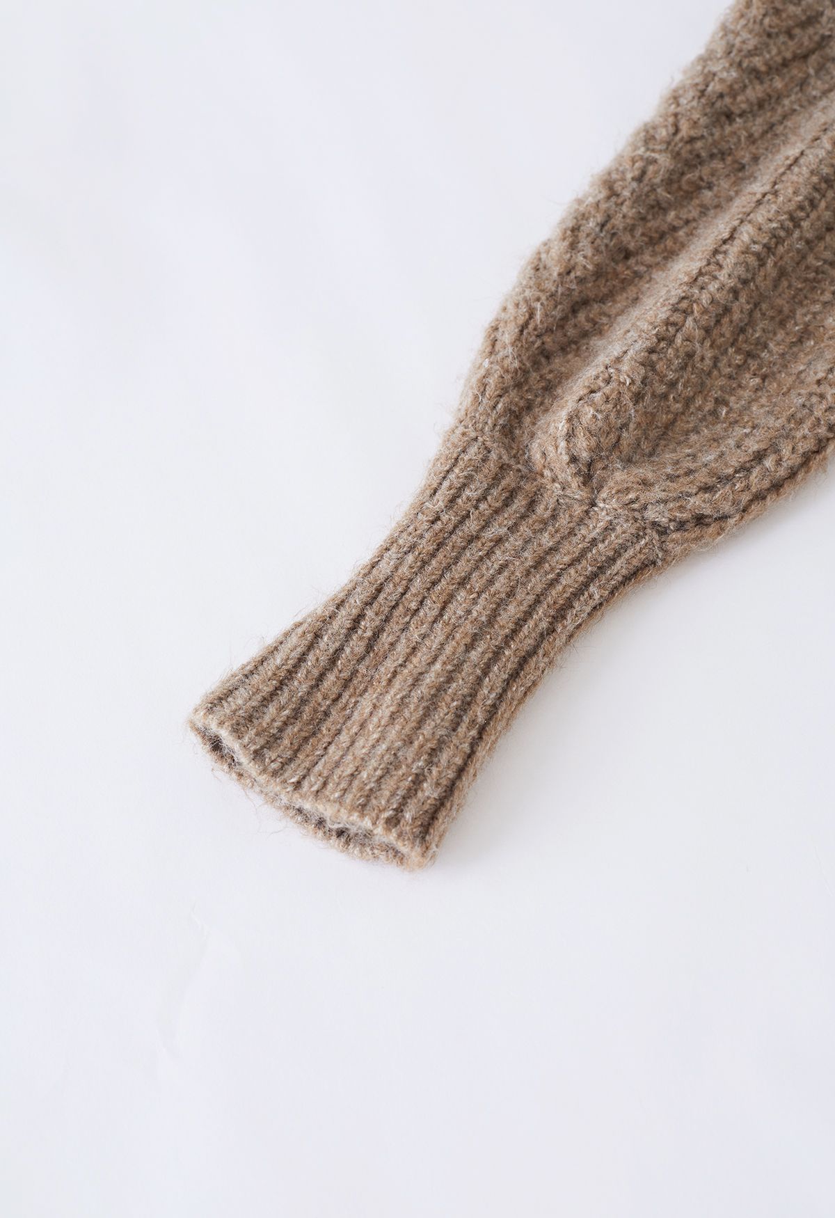 Puff Sleeve Longline Chunky Knit Cardigan in Brown