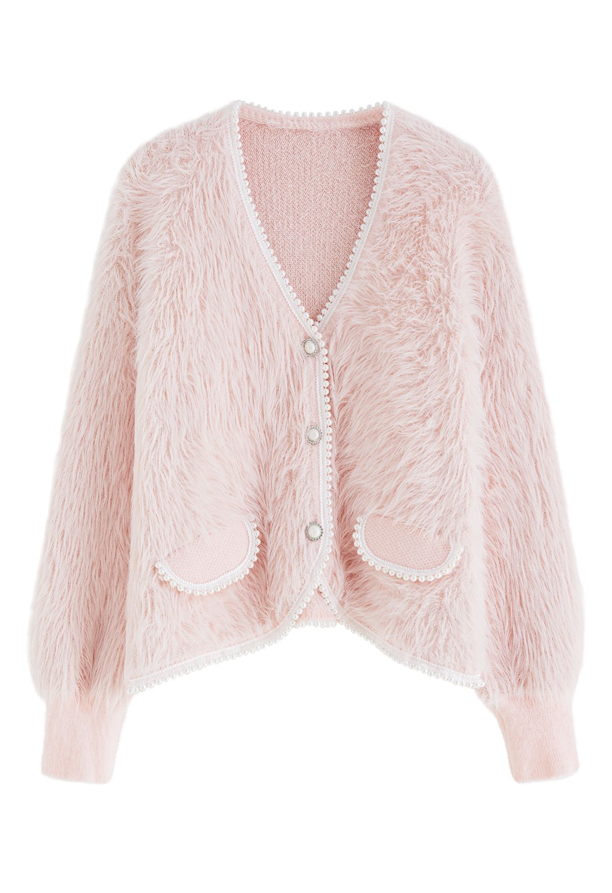 Pearly Faux Fur Knit Cardigan in Pink