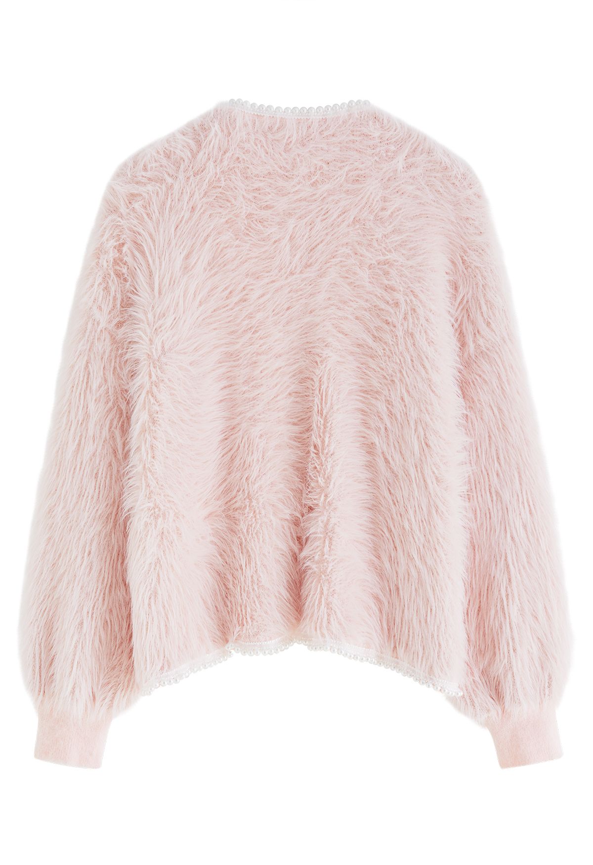 Pearly Faux Fur Knit Cardigan in Pink