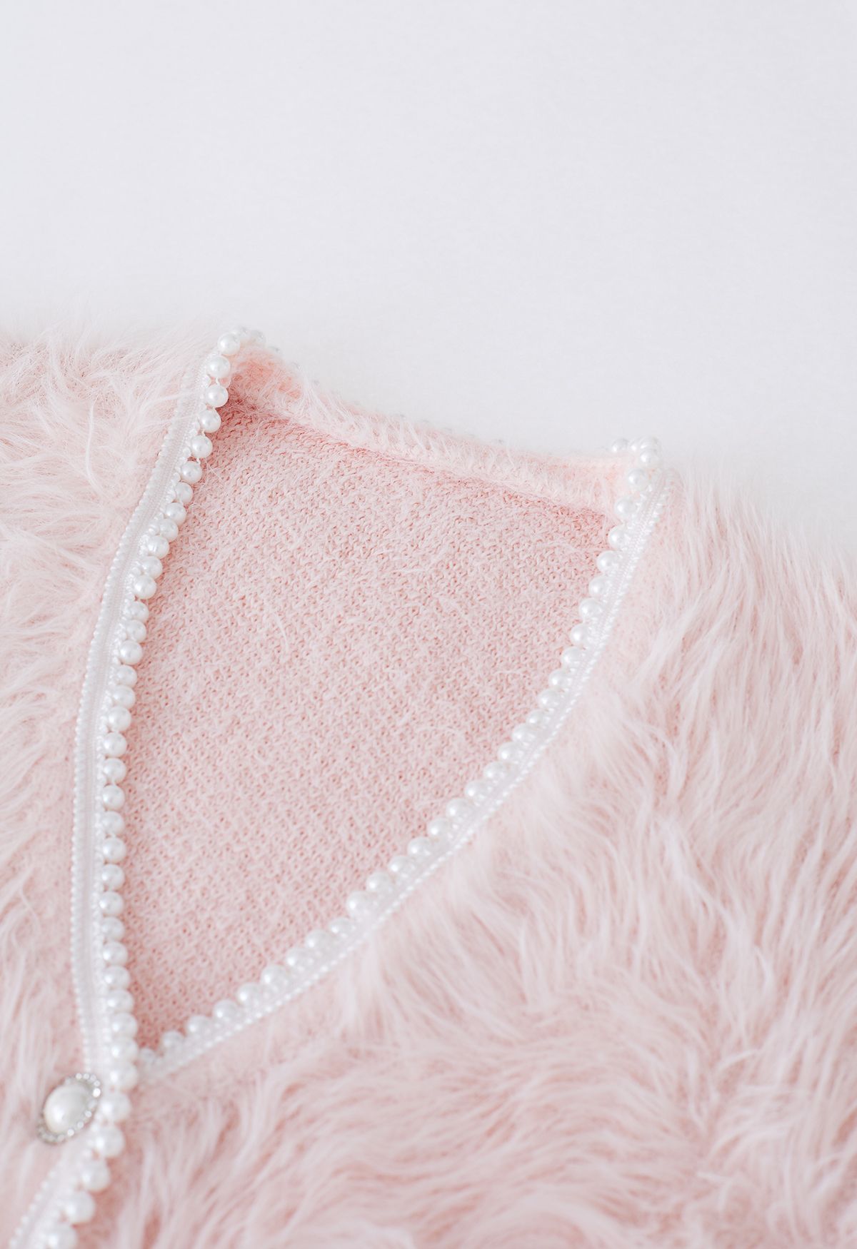 Pearly Faux Fur Knit Cardigan in Pink