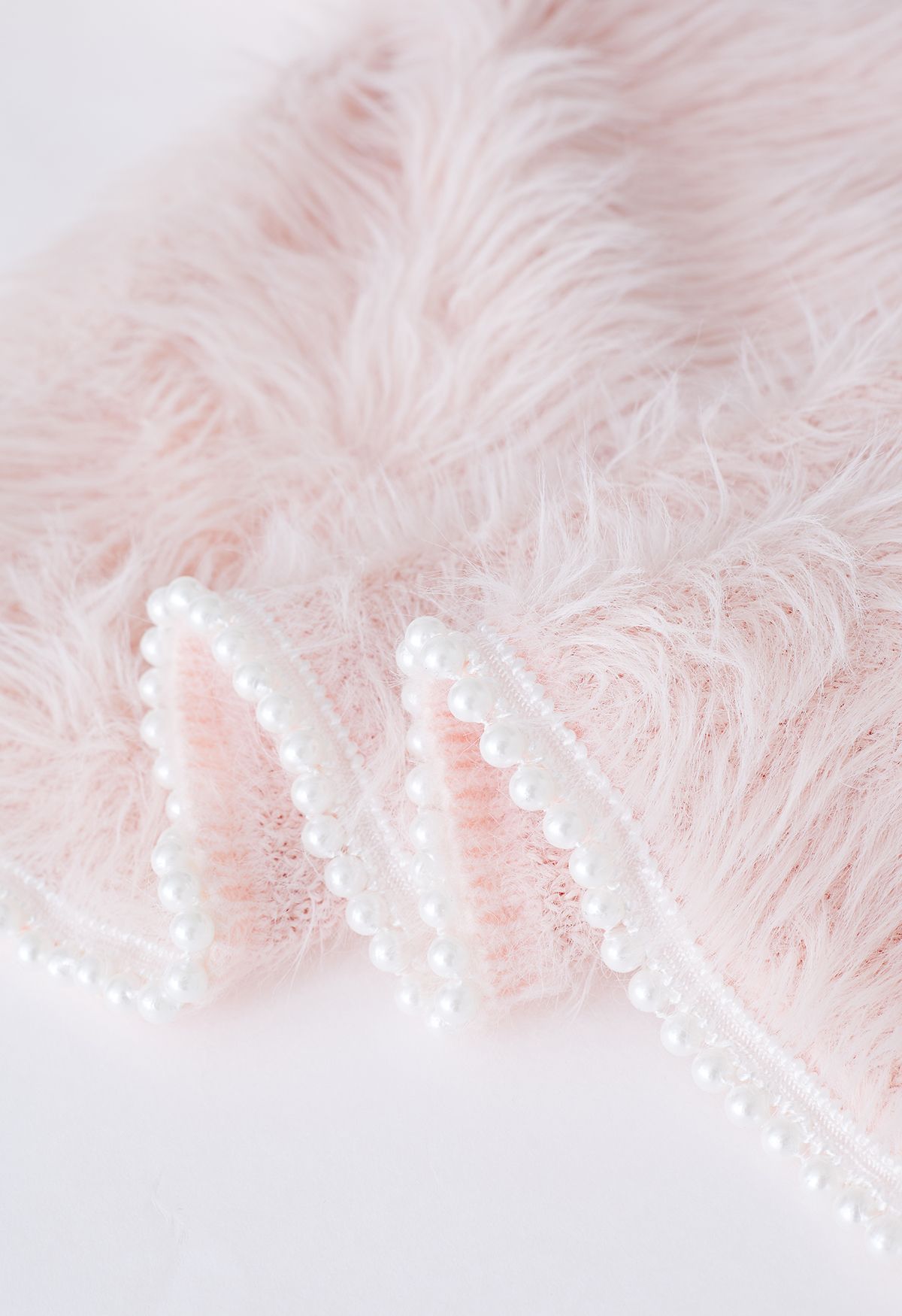 Pearly Faux Fur Knit Cardigan in Pink