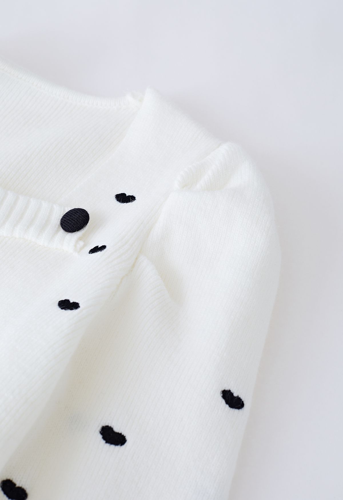 Full of Little Heart Square Neck Knit Sweater in White