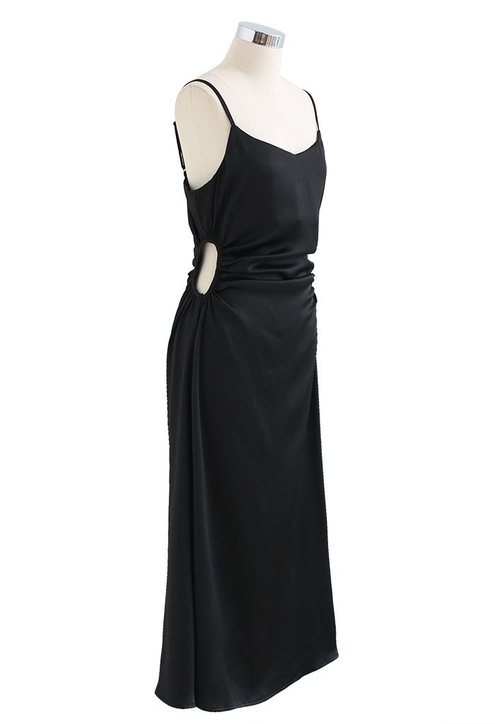 Cutout Waist Textured Cami Dress in Black