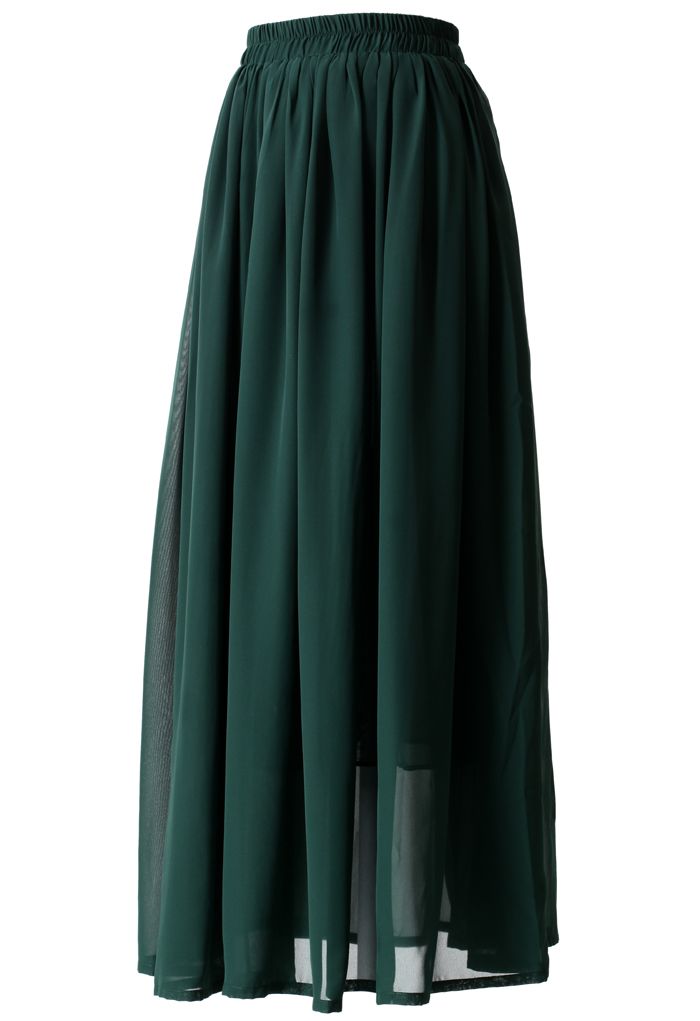 Darkgreen Pleated Maxi Skirt 