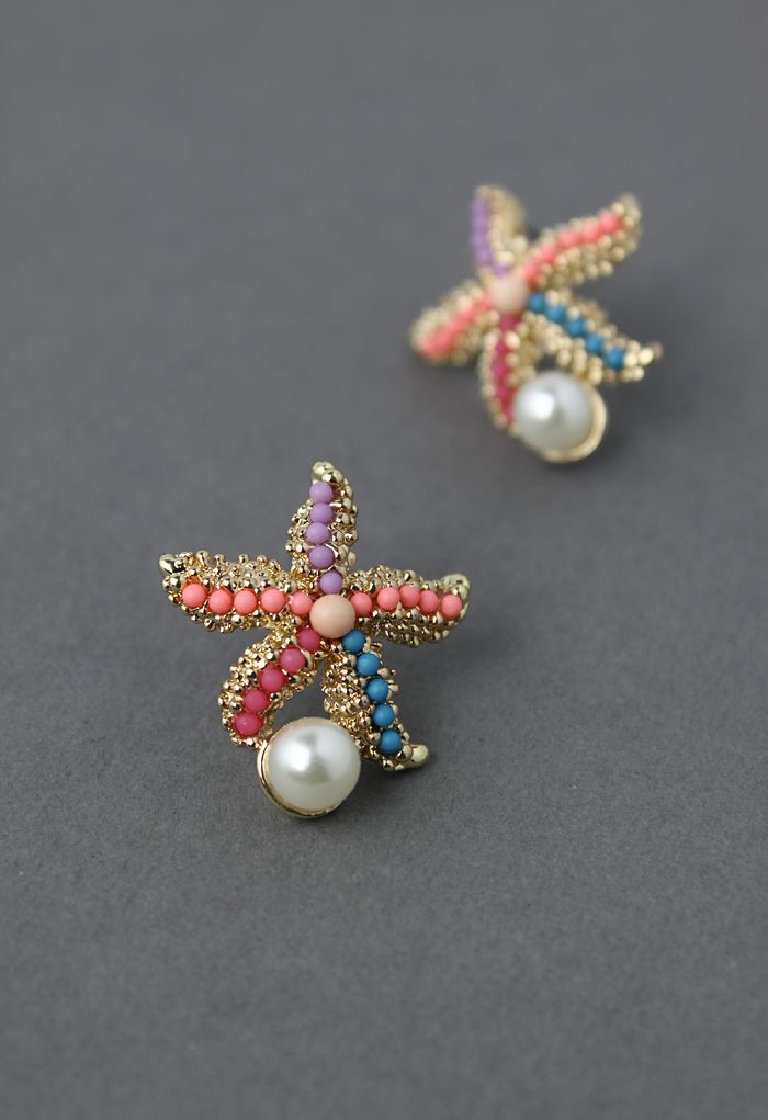 Starfish Earrings with Pearl Decor