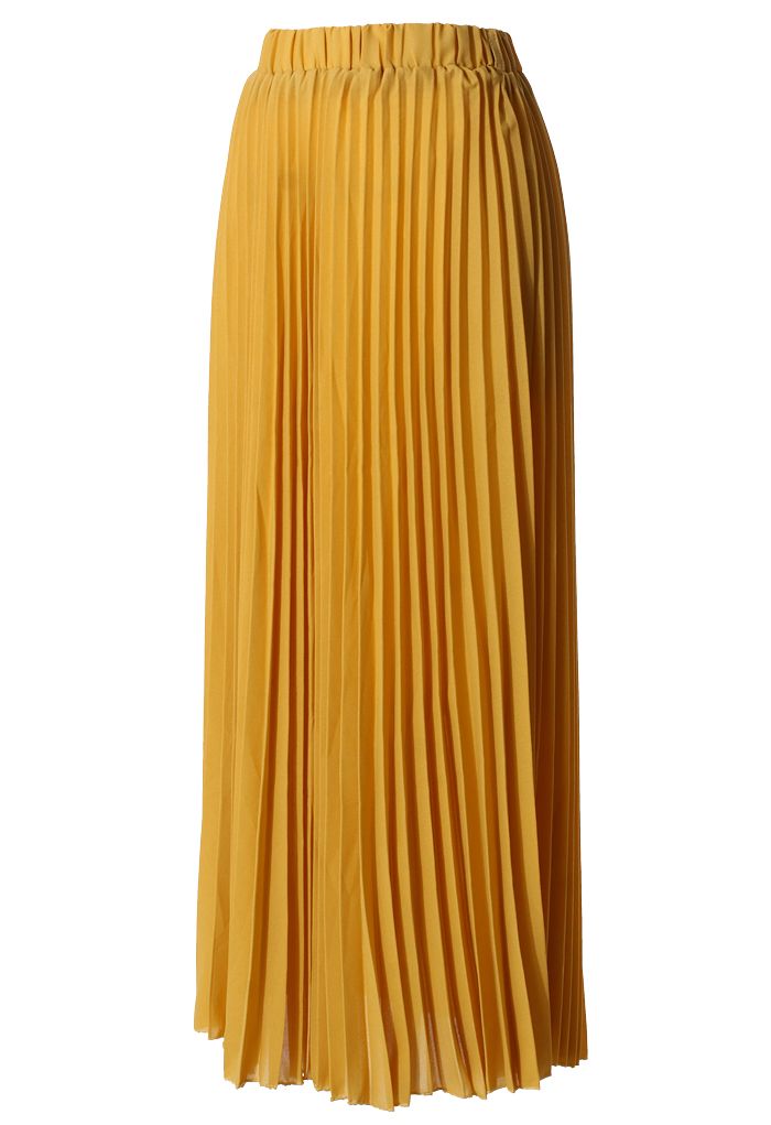 Chiffon Mustard Pleated Maxi Skirt - Retro, Indie and Unique Fashion